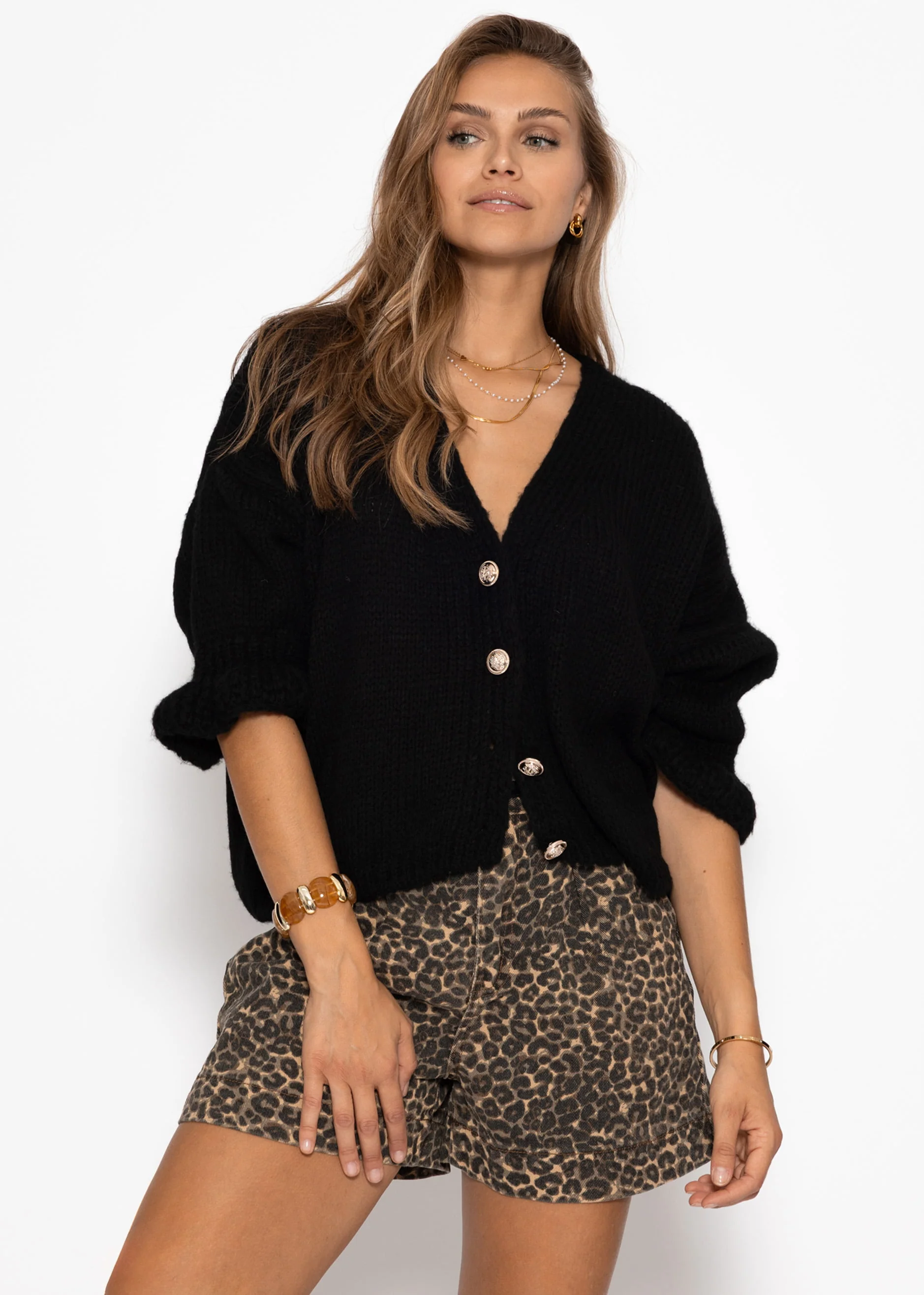 3/4-sleeve cardigan - black - Image 5