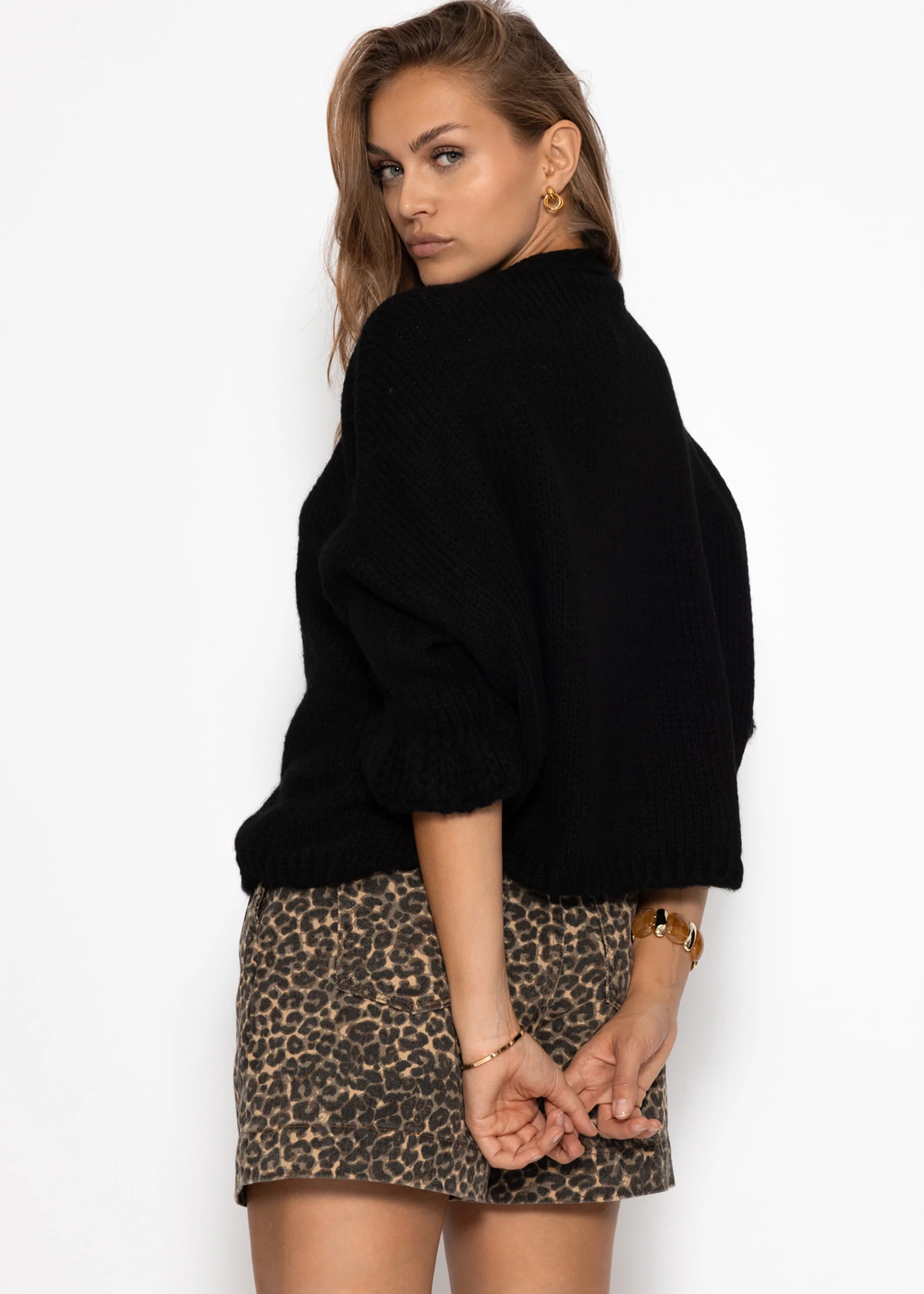 3/4-sleeve cardigan - black - Image 6