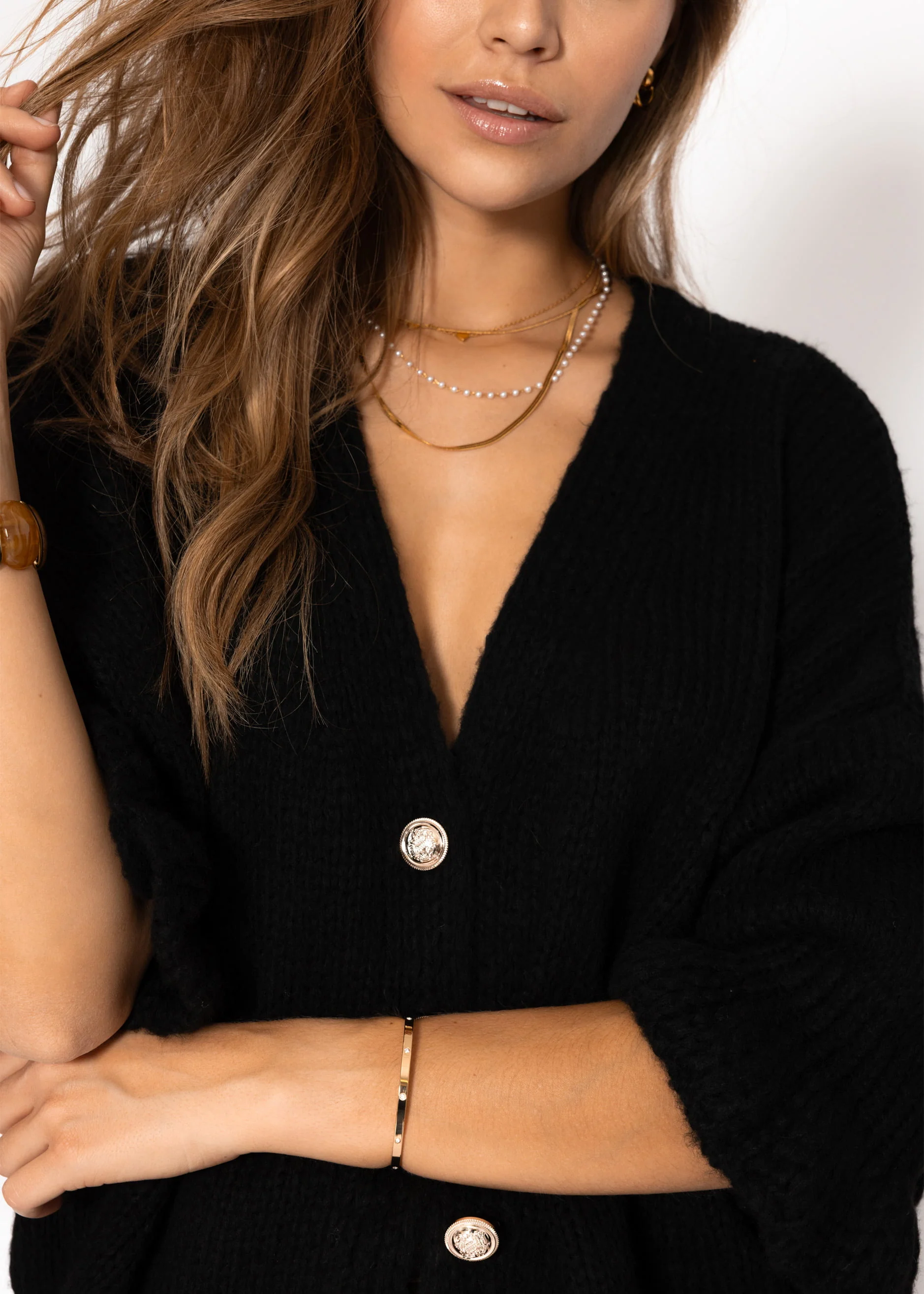 3/4-sleeve cardigan - black - Image 7