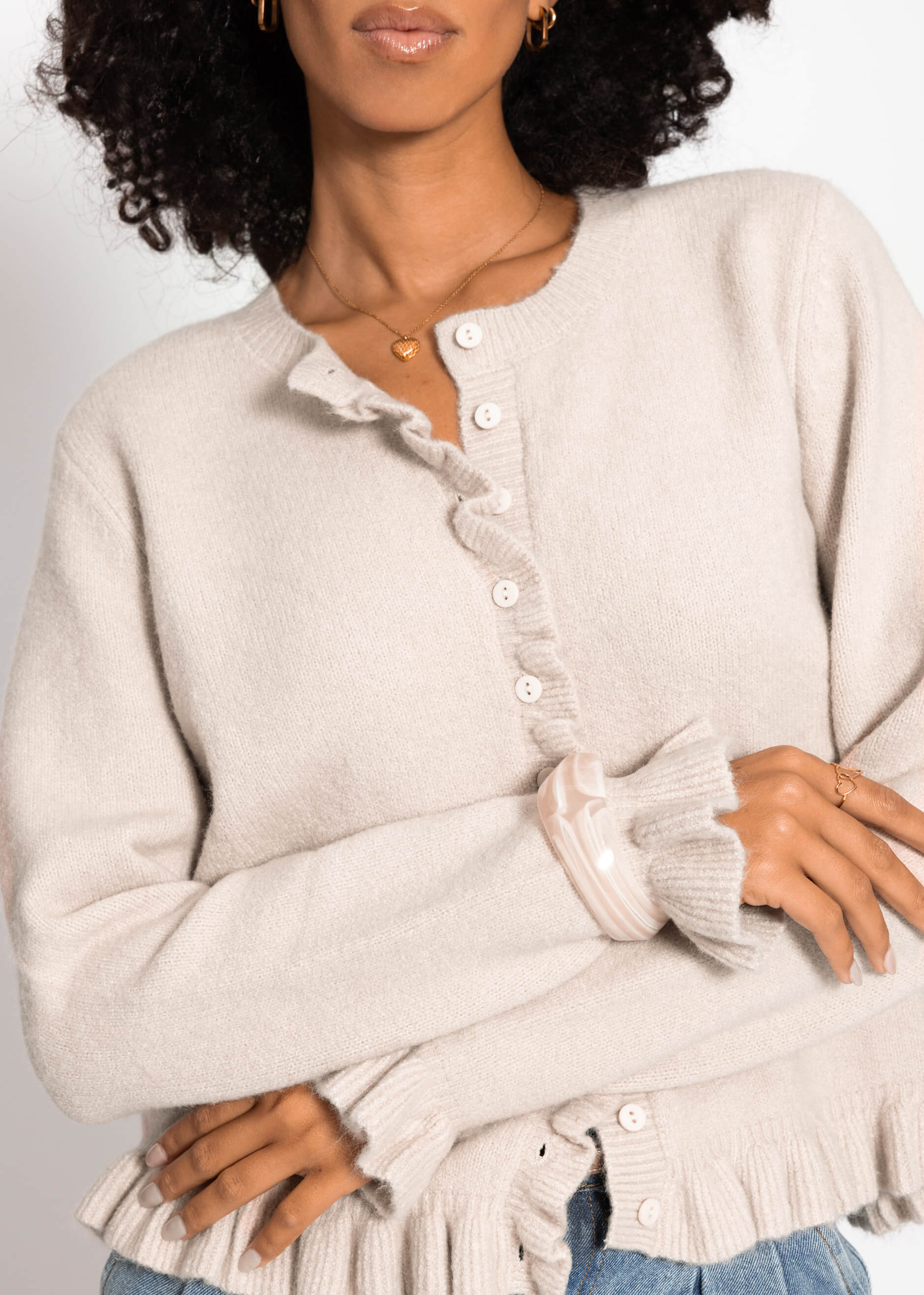 Cardigan with ruffles - beige - Image 5
