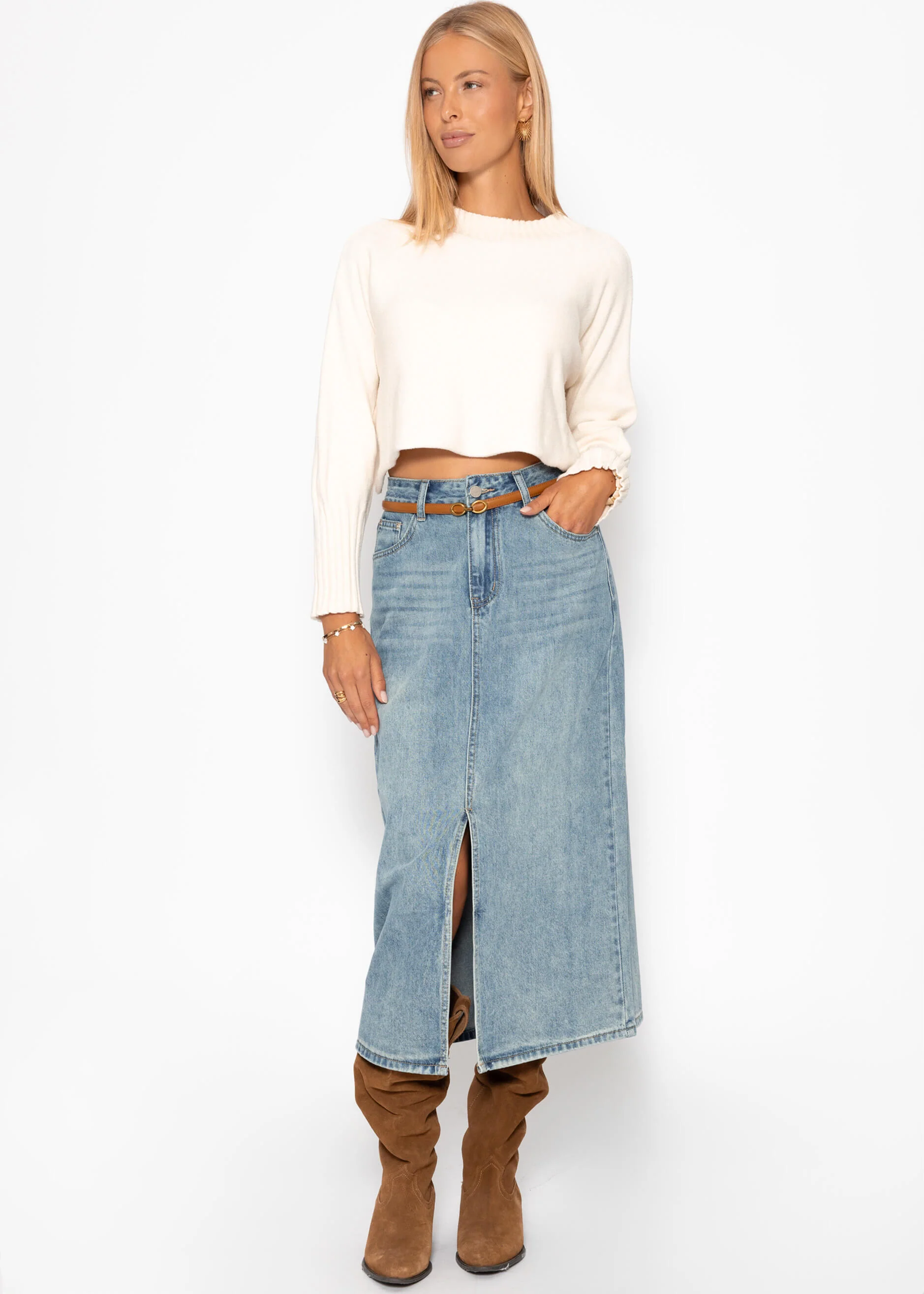 Casual crop sweater - off-white - Image 4