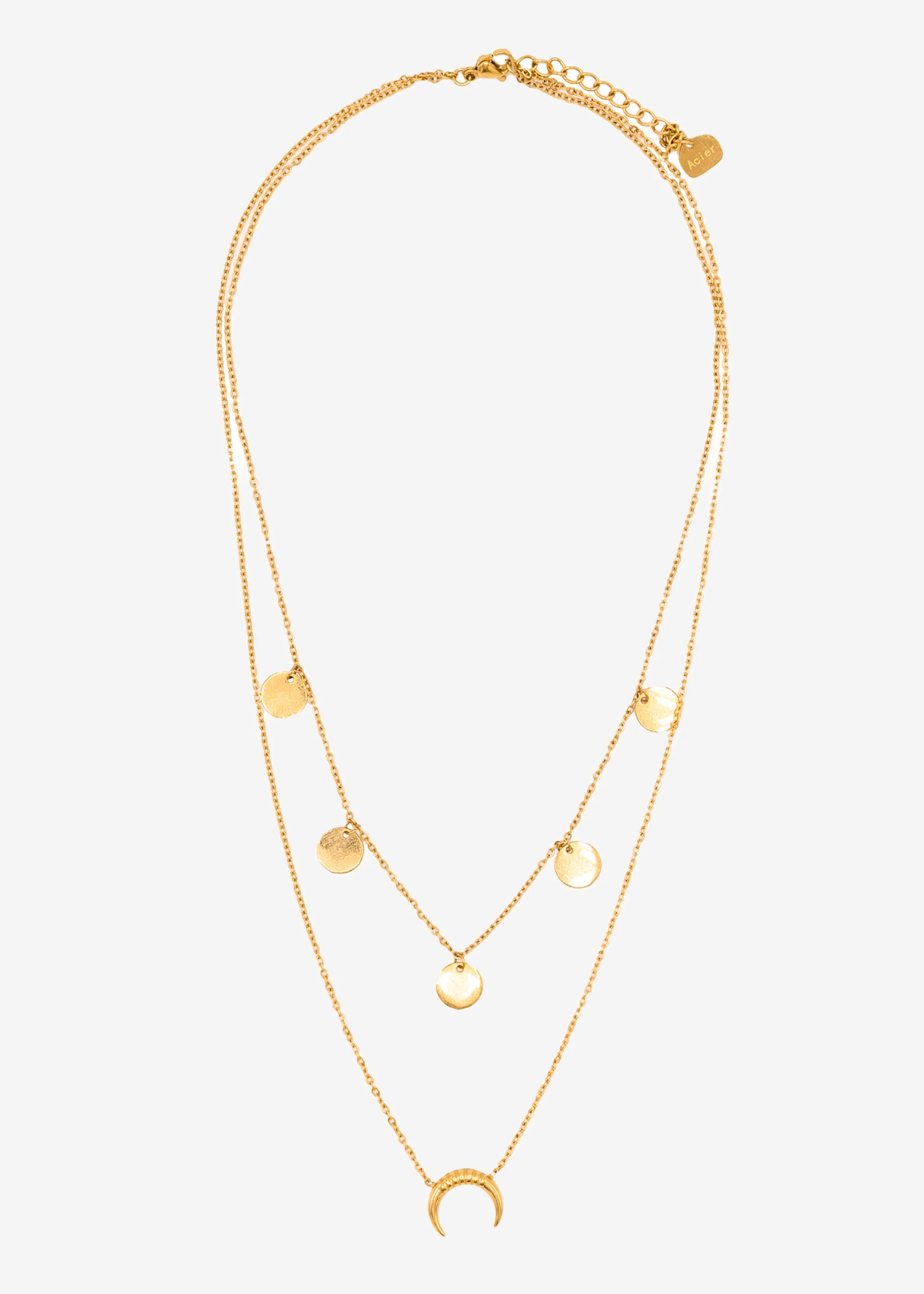 Combined necklace with moon and plate, gold - Image 3