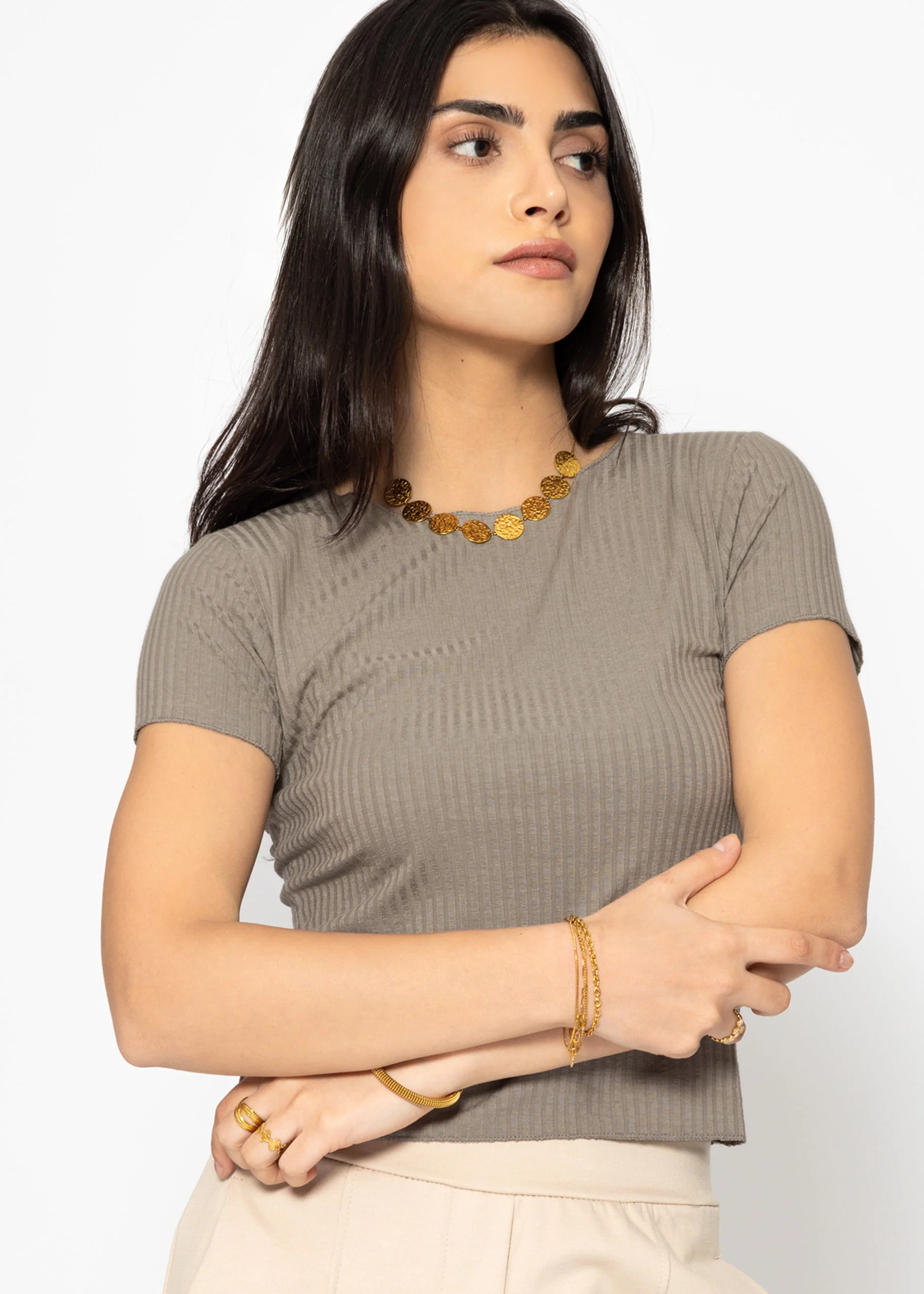 Crop shirt, taupe - Image 3