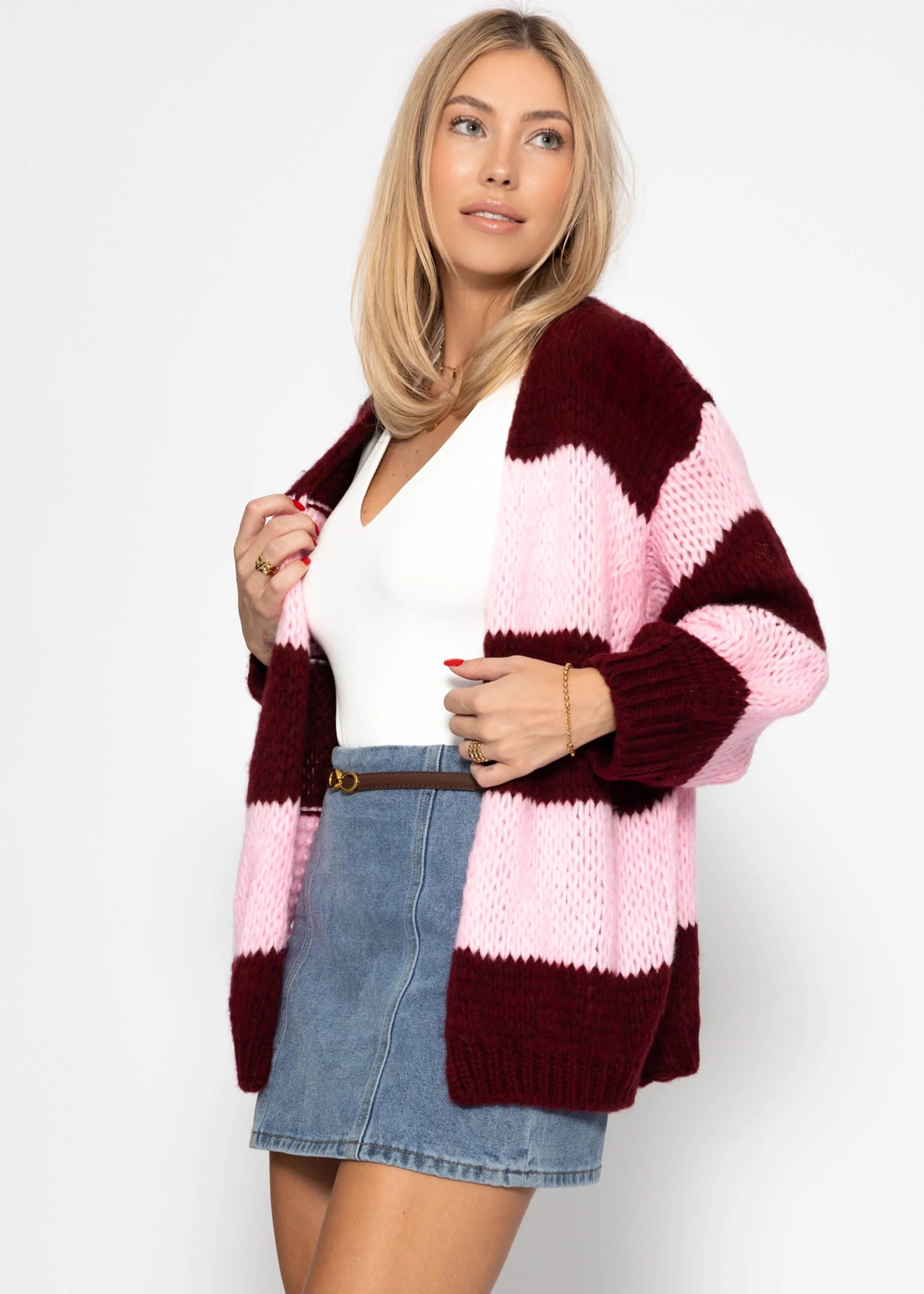 Striped oversize cardigan - burgundy - Image 4