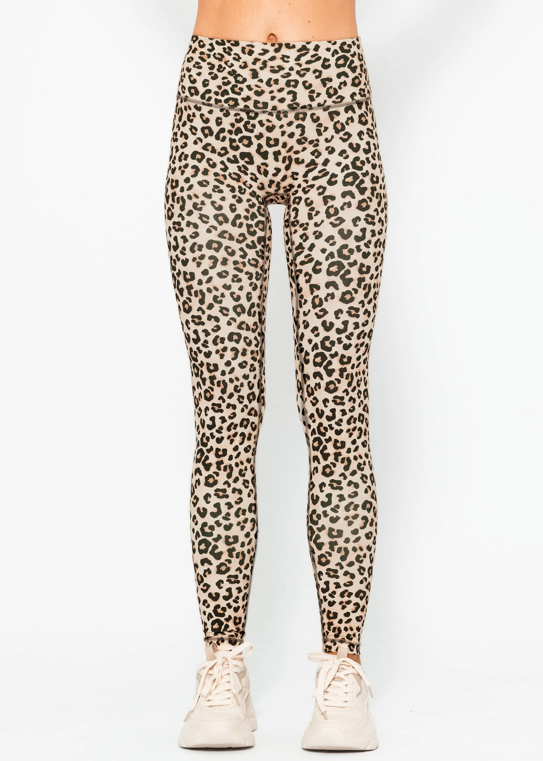High-waisted sports leggings with leopard print - beige - Image 4