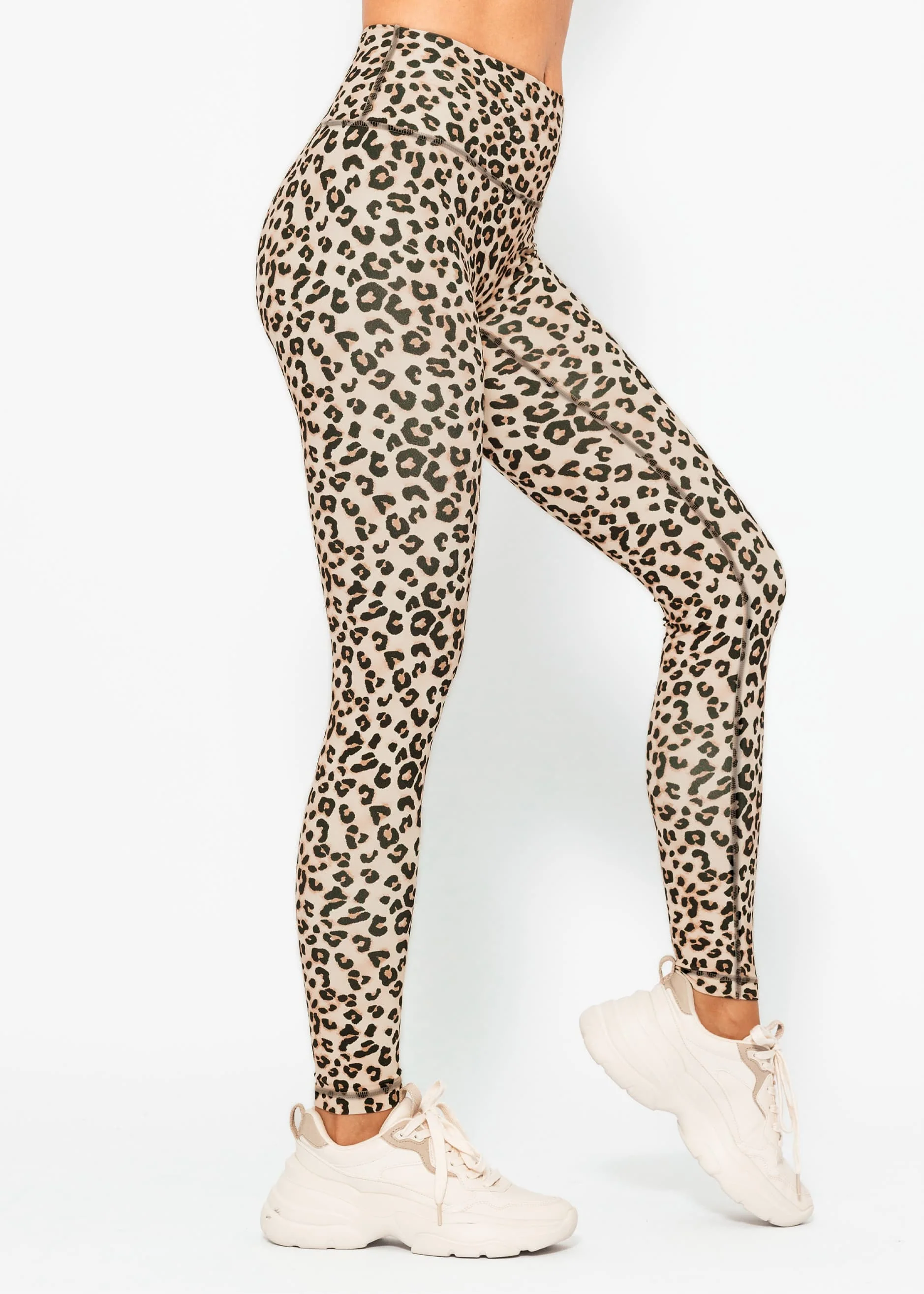 High-waisted sports leggings with leopard print - beige - Image 9