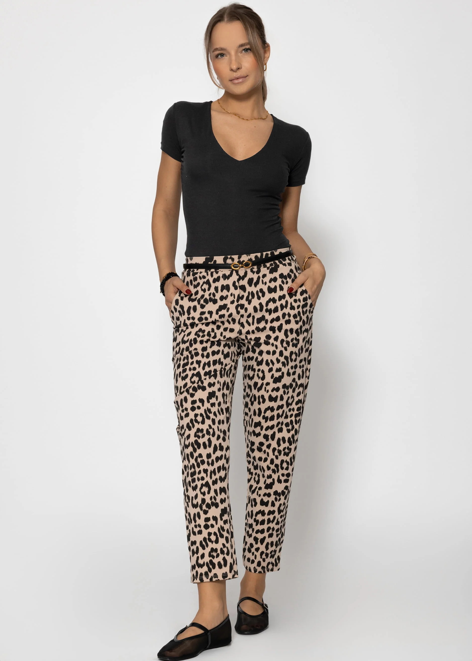 Jersey chinos in leo print - beige - Image 4