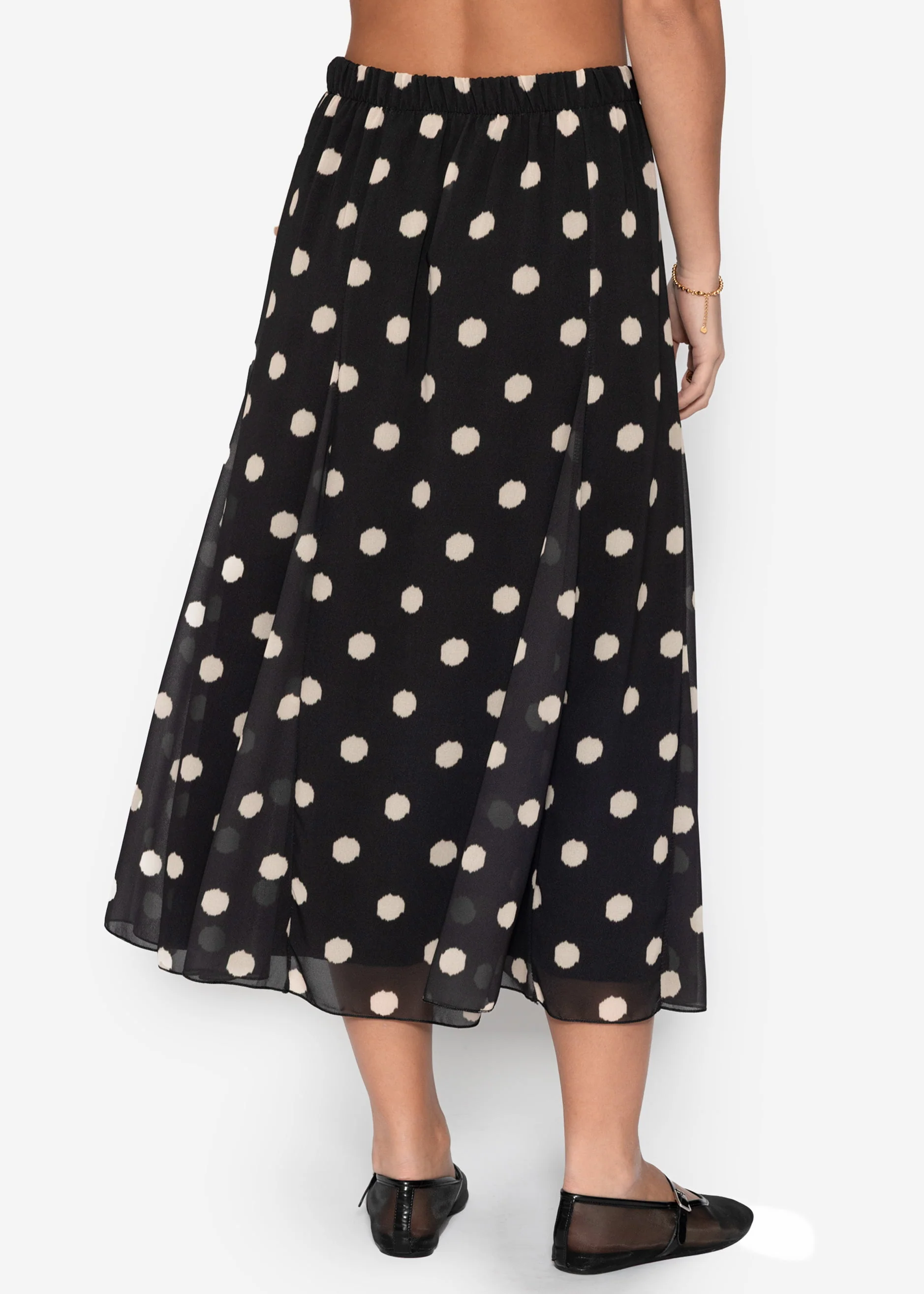 Long chiffon rock with polka dot print - black - Image 3
