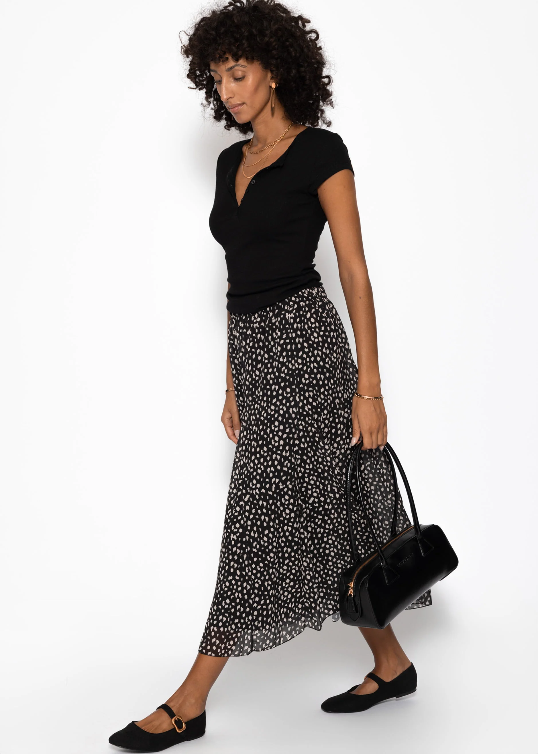 Long chiffon skirt with print - black - Image 4