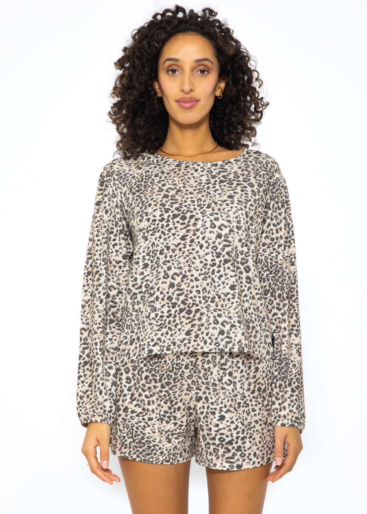 Long-sleeved pajama shirt with leopard print - beige - Image 7