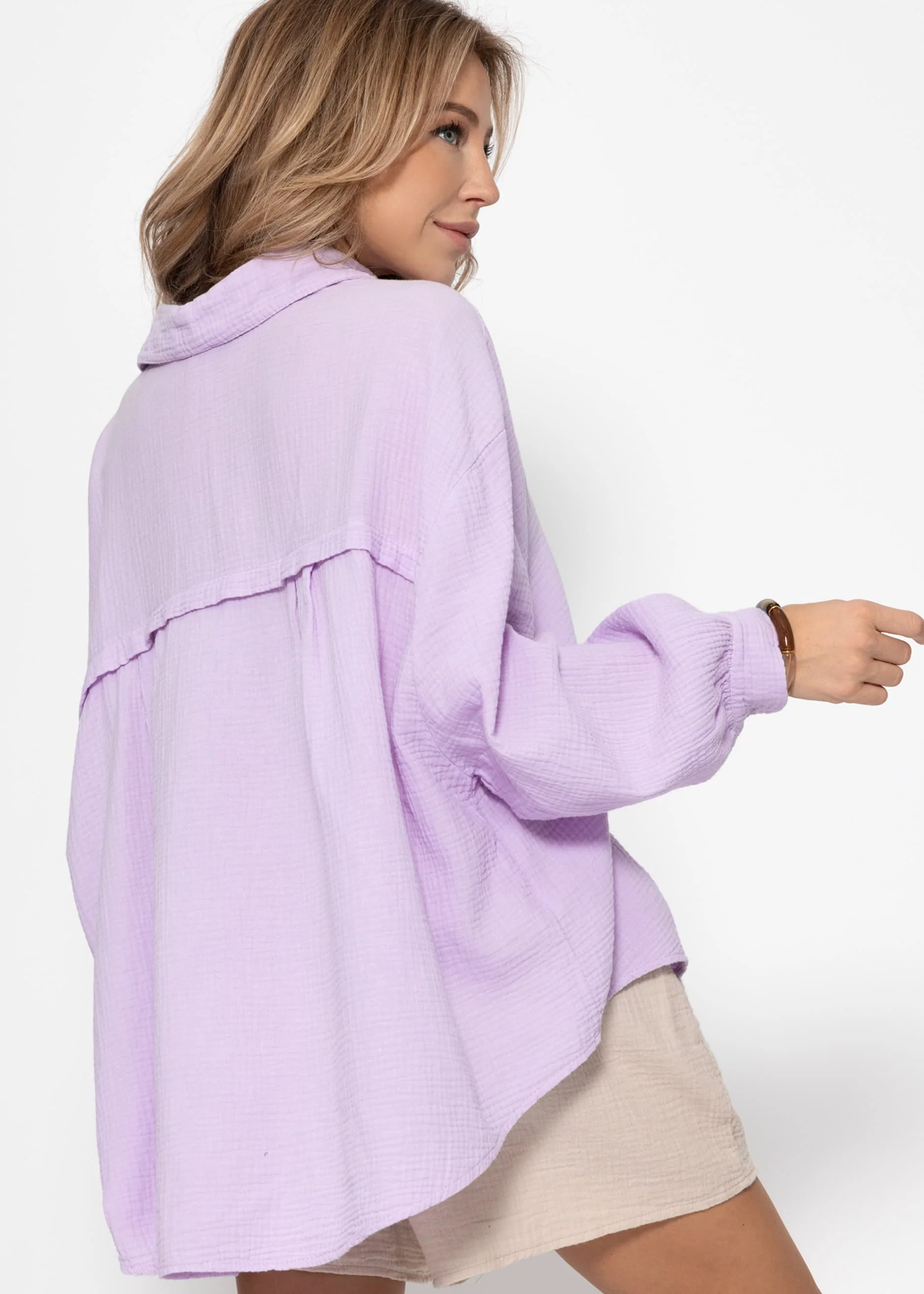 Muslin blouse oversize, short, lilac - Image 6