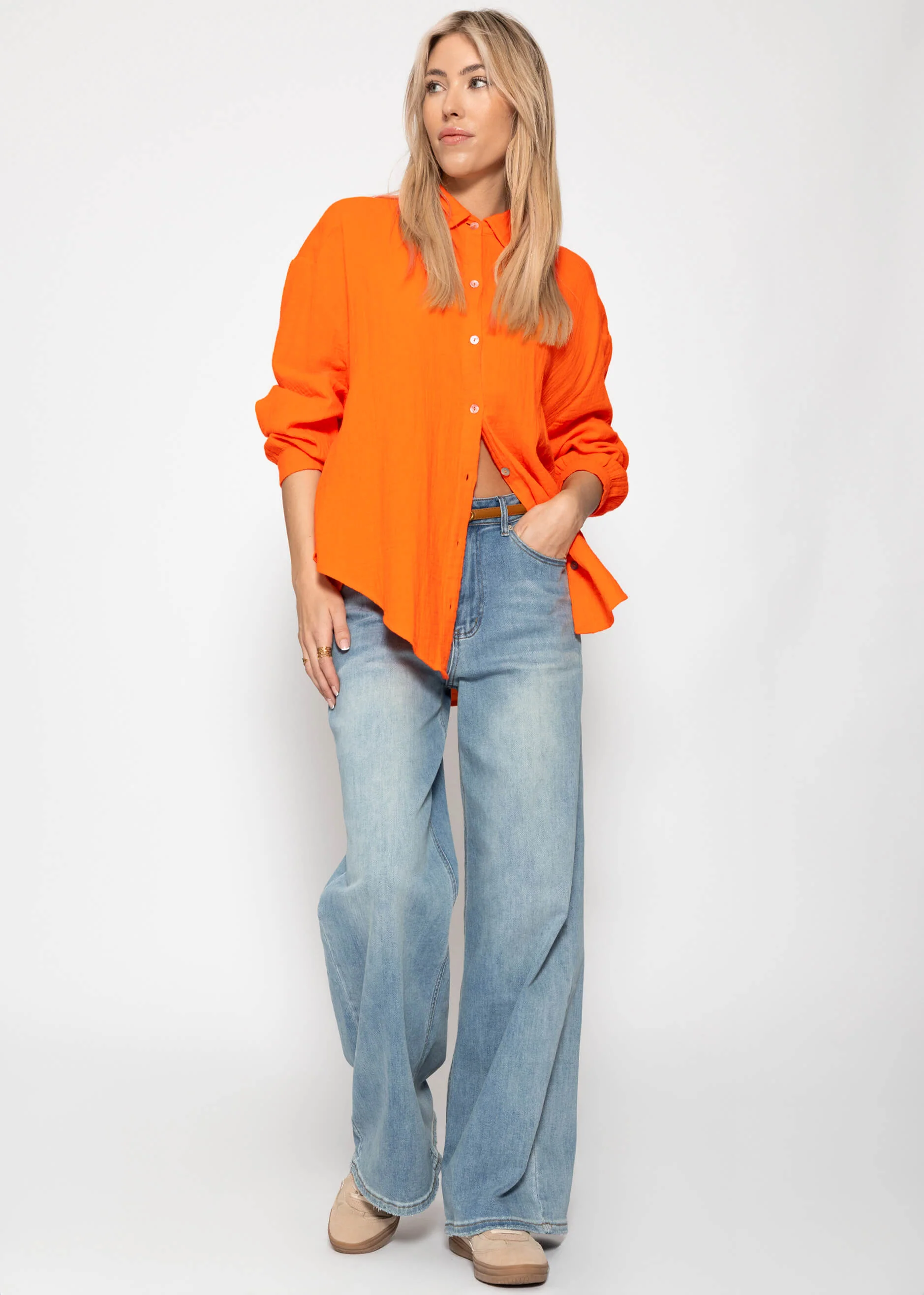Muslin blouse oversize, short, orange - Image 3