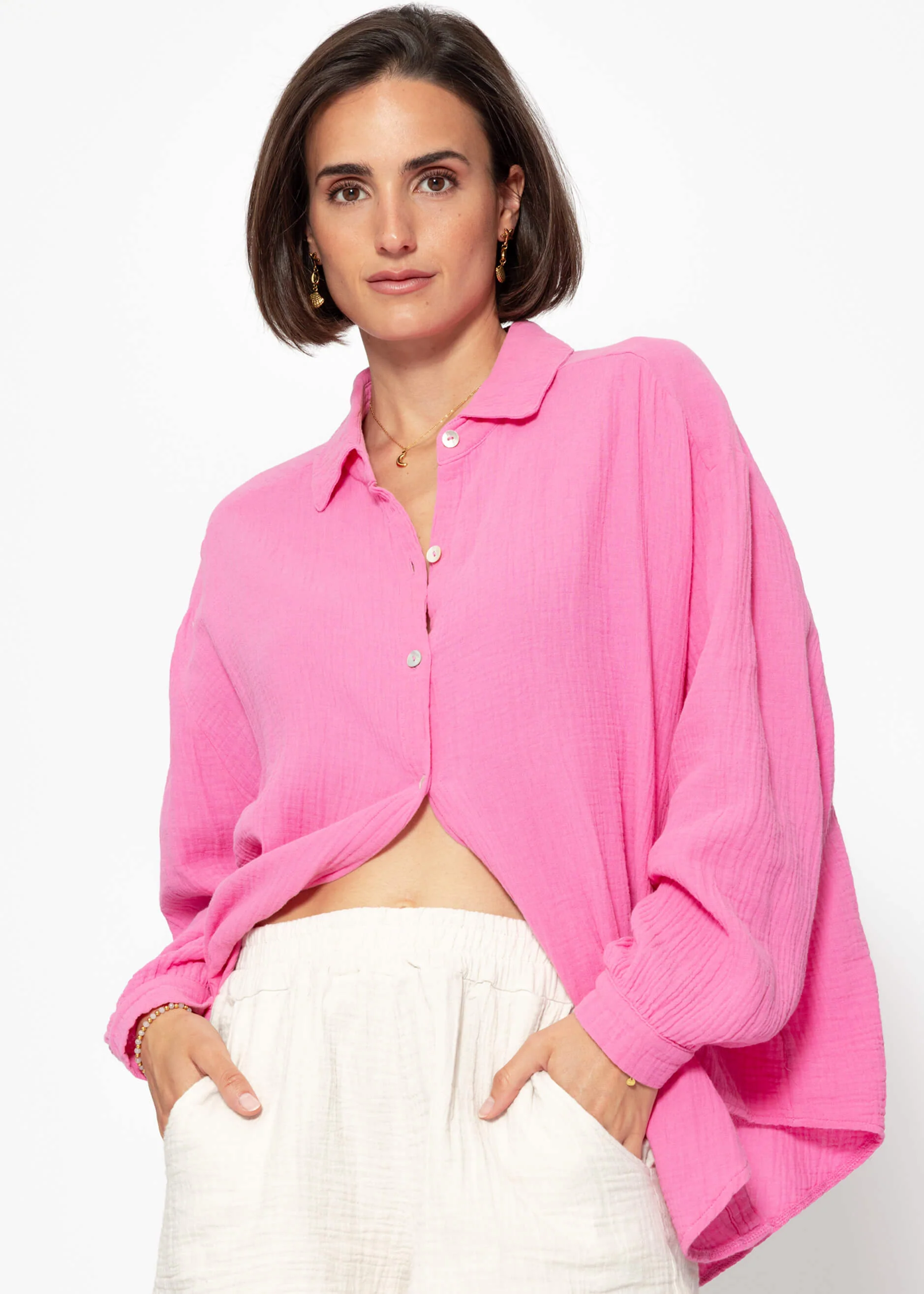Muslin blouse oversize, short, pink - Image 3