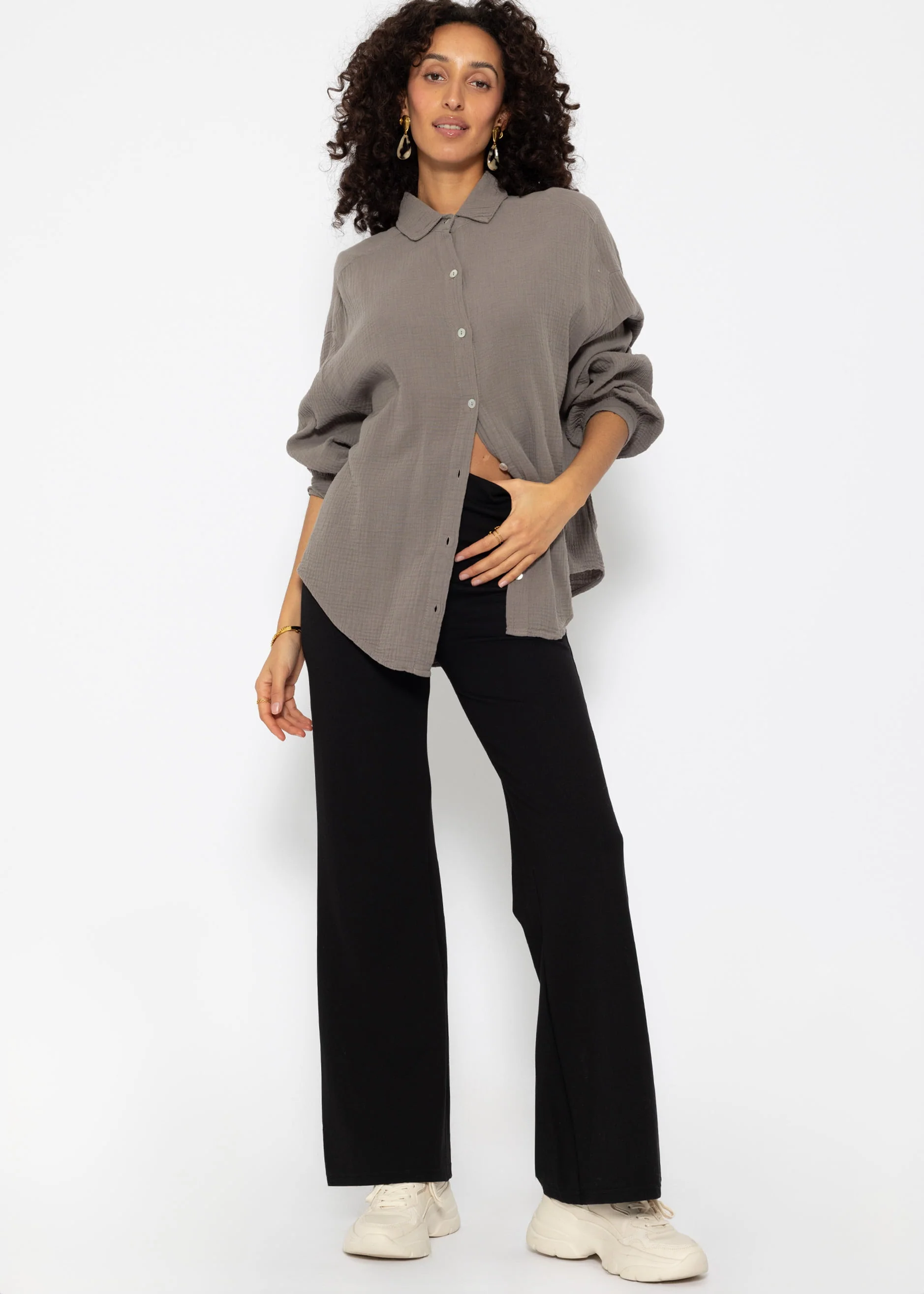 Muslin blouse oversize, short, taupe - Image 4