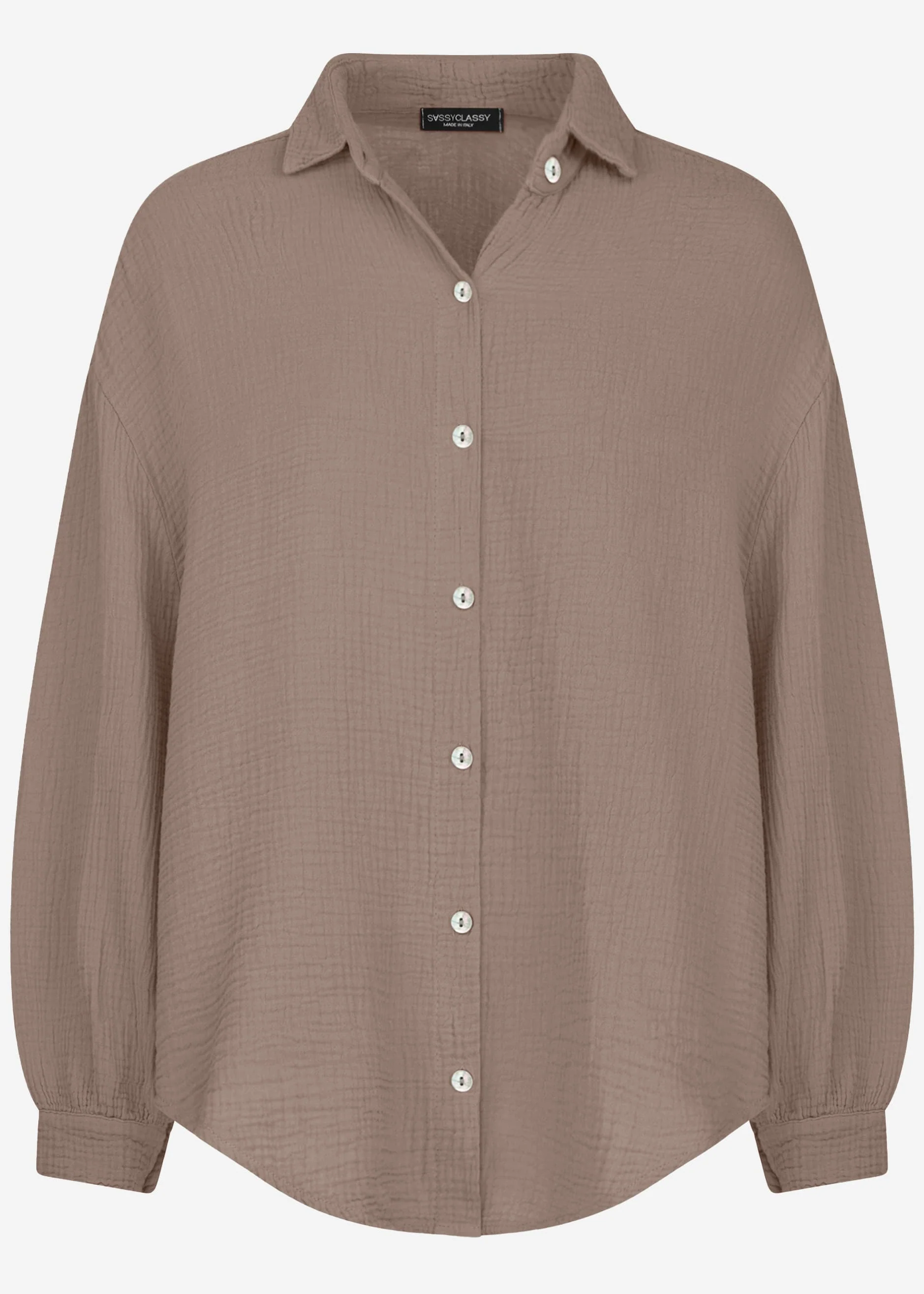 Muslin blouse oversize, short, taupe - Image 8