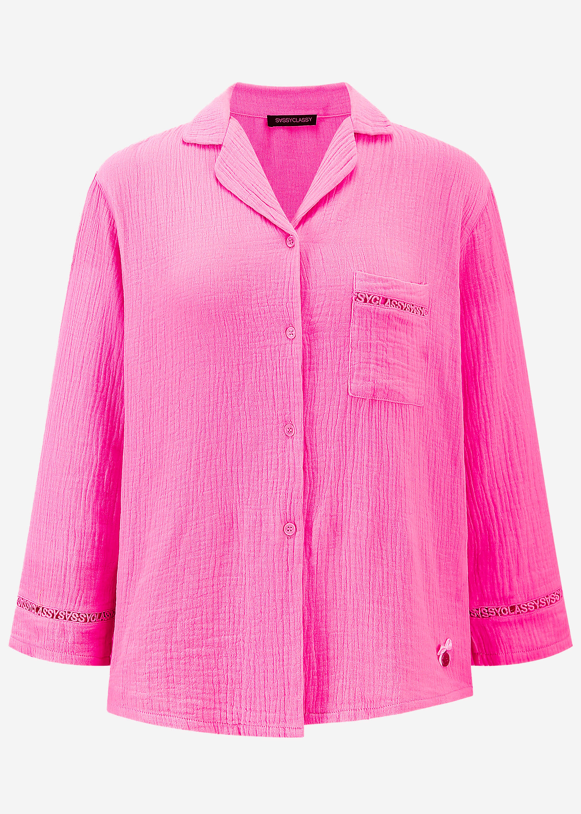 Muslin pajama blouse with lace trim - pink - Image 9