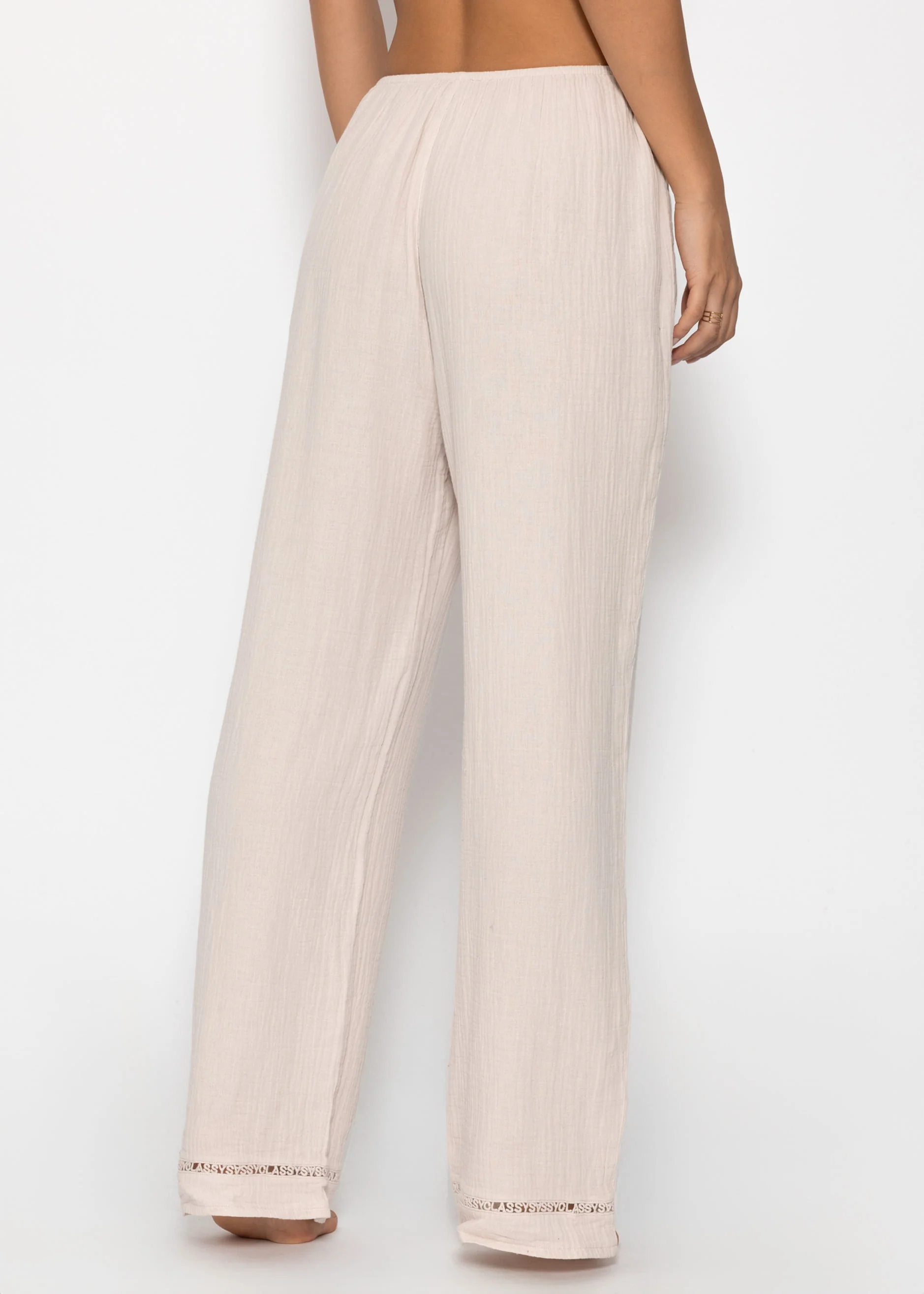 Muslin pajama pants with lace trim - light beige - Image 4