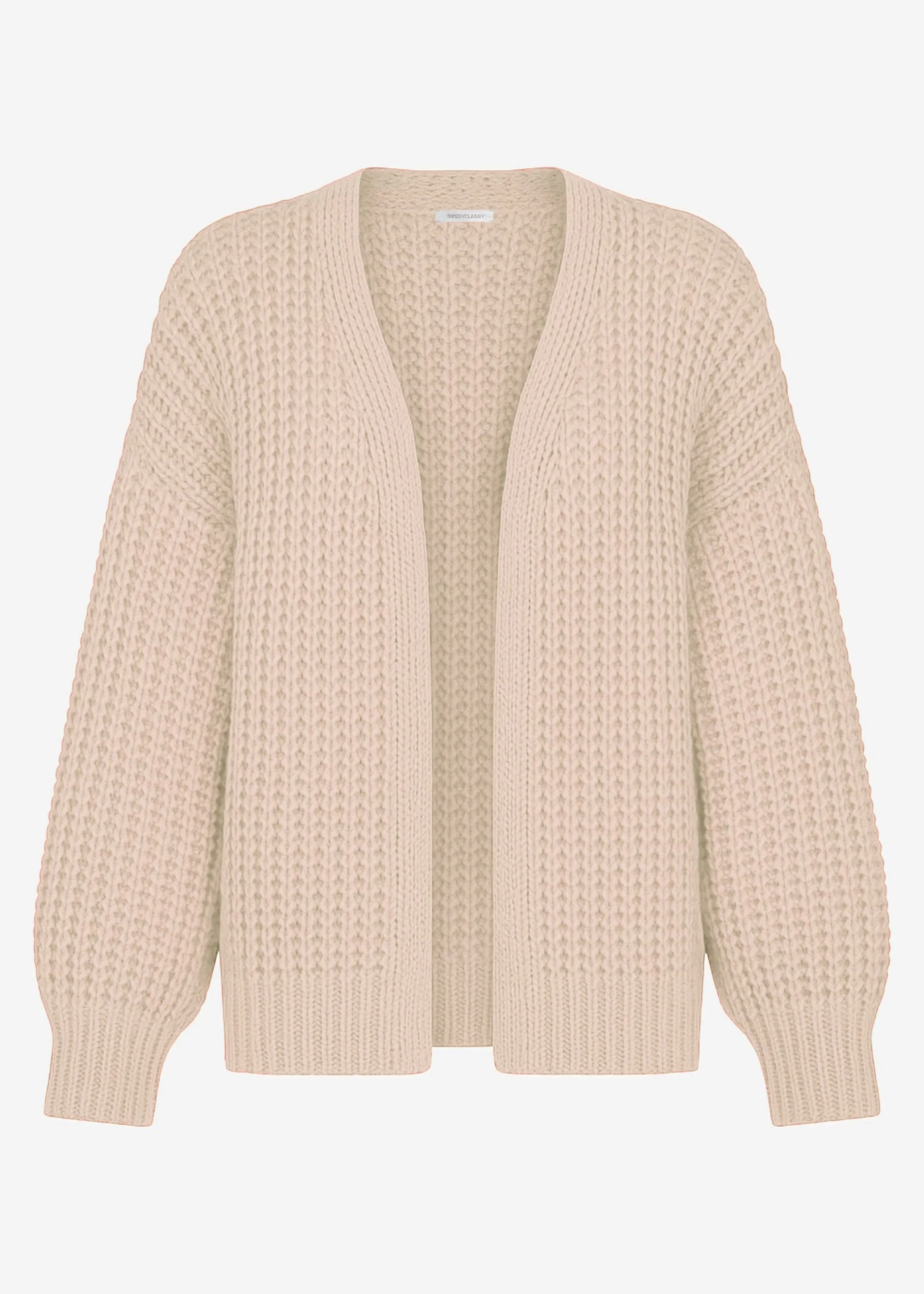 Open coarse -knit cardigan - beige - Image 9