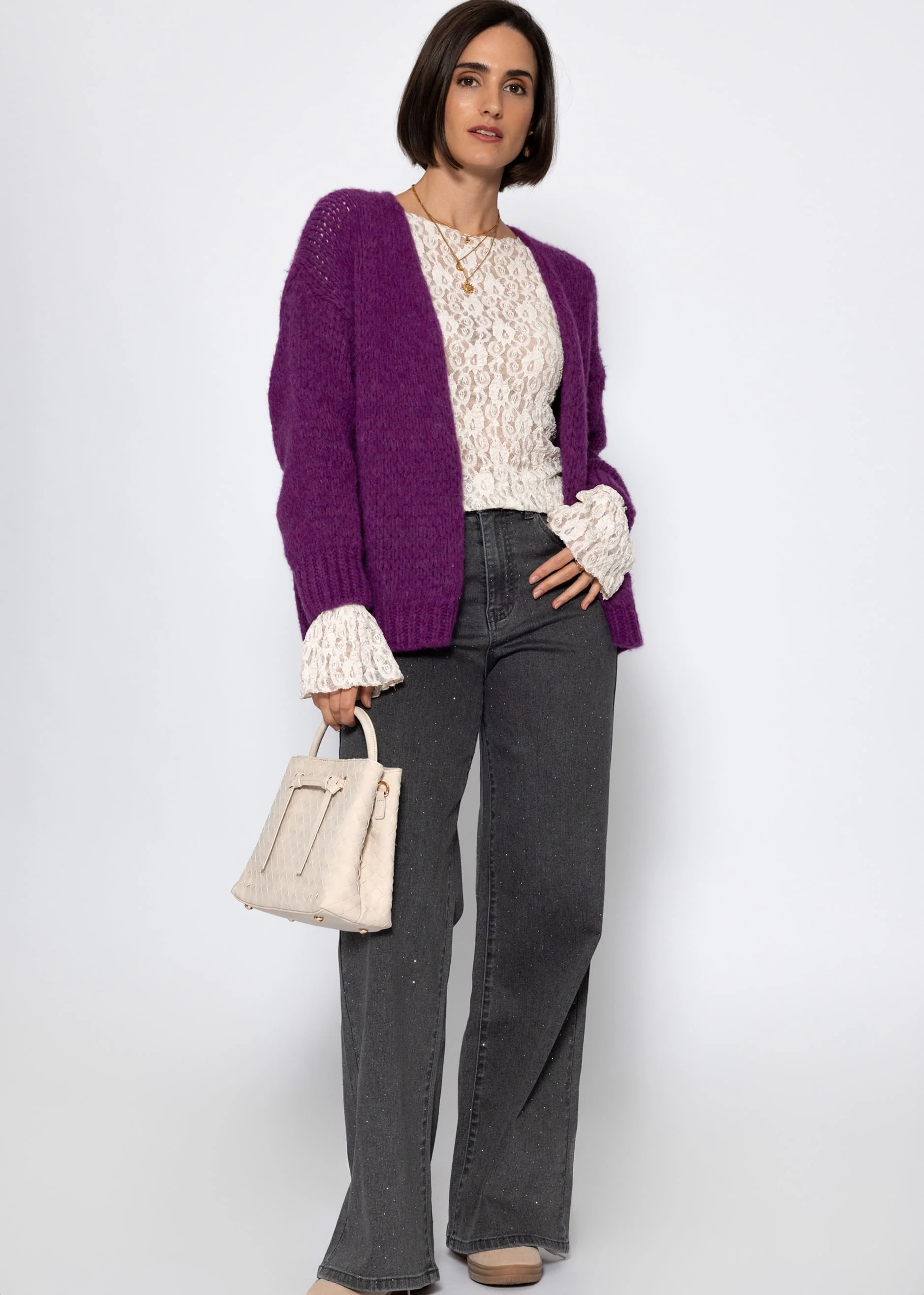 Oversize cardigan - plum - Image 3