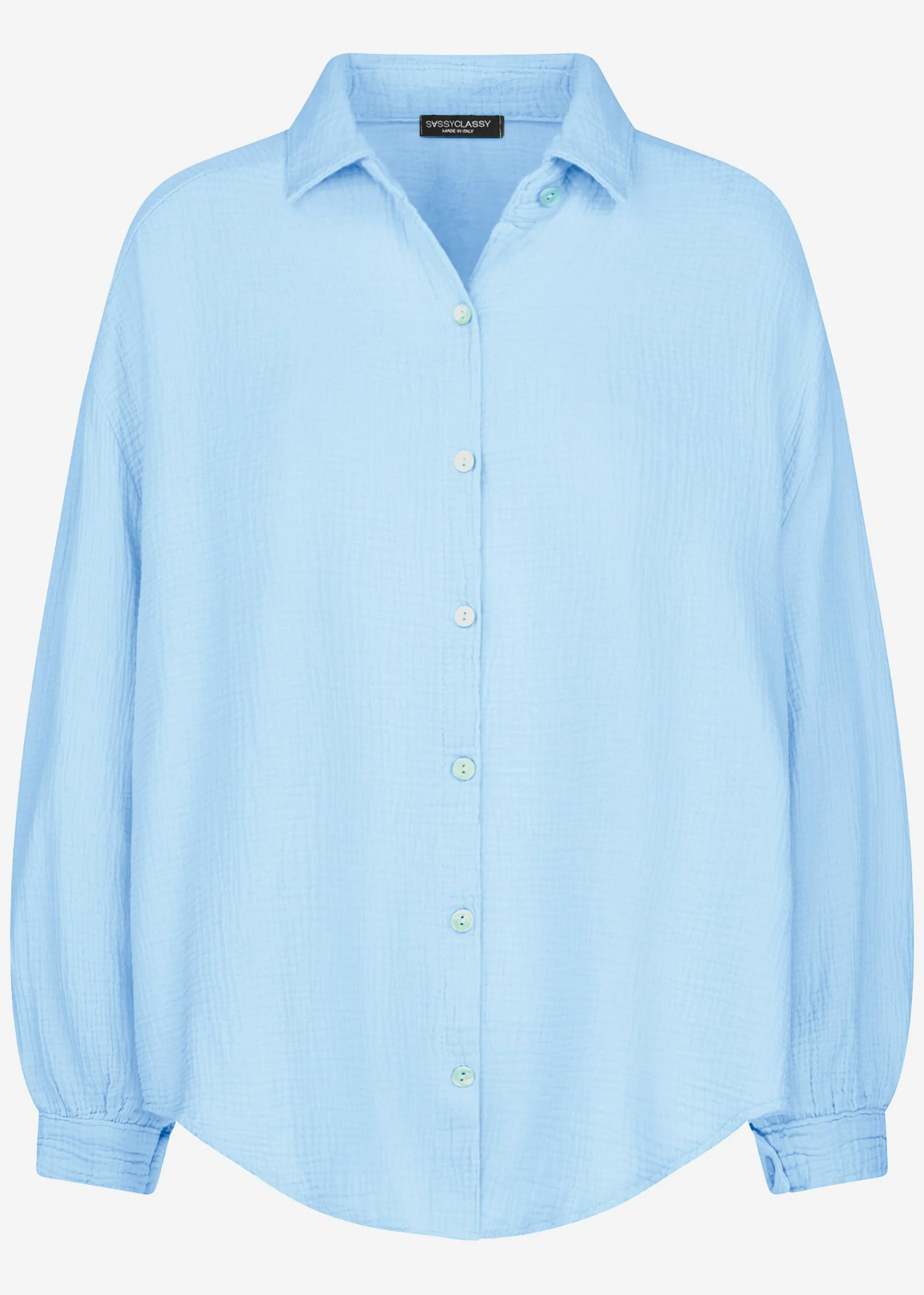 Muslin blouse oversize, short, light blue - Image 7
