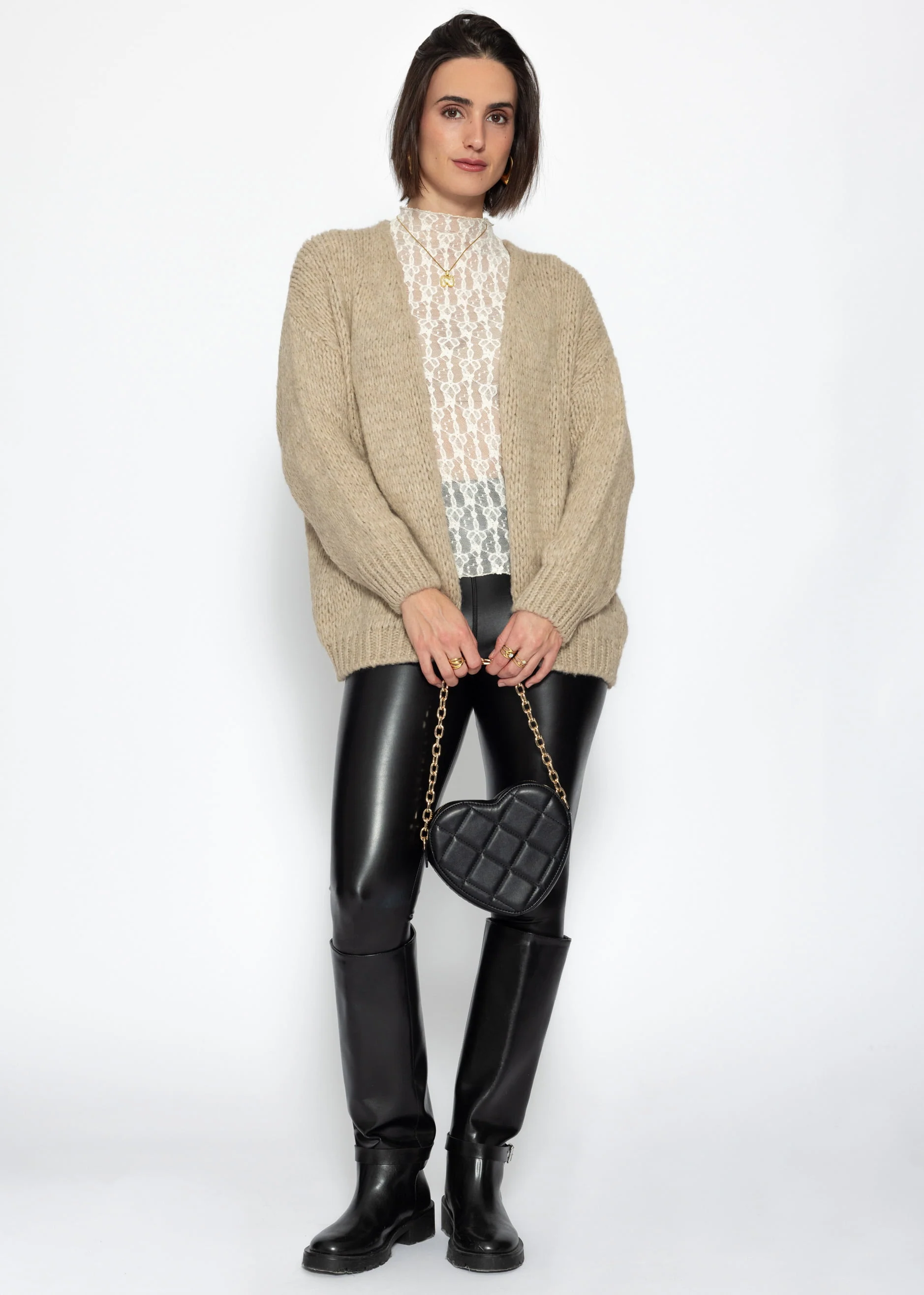 Oversized cardigan - beige - Image 4