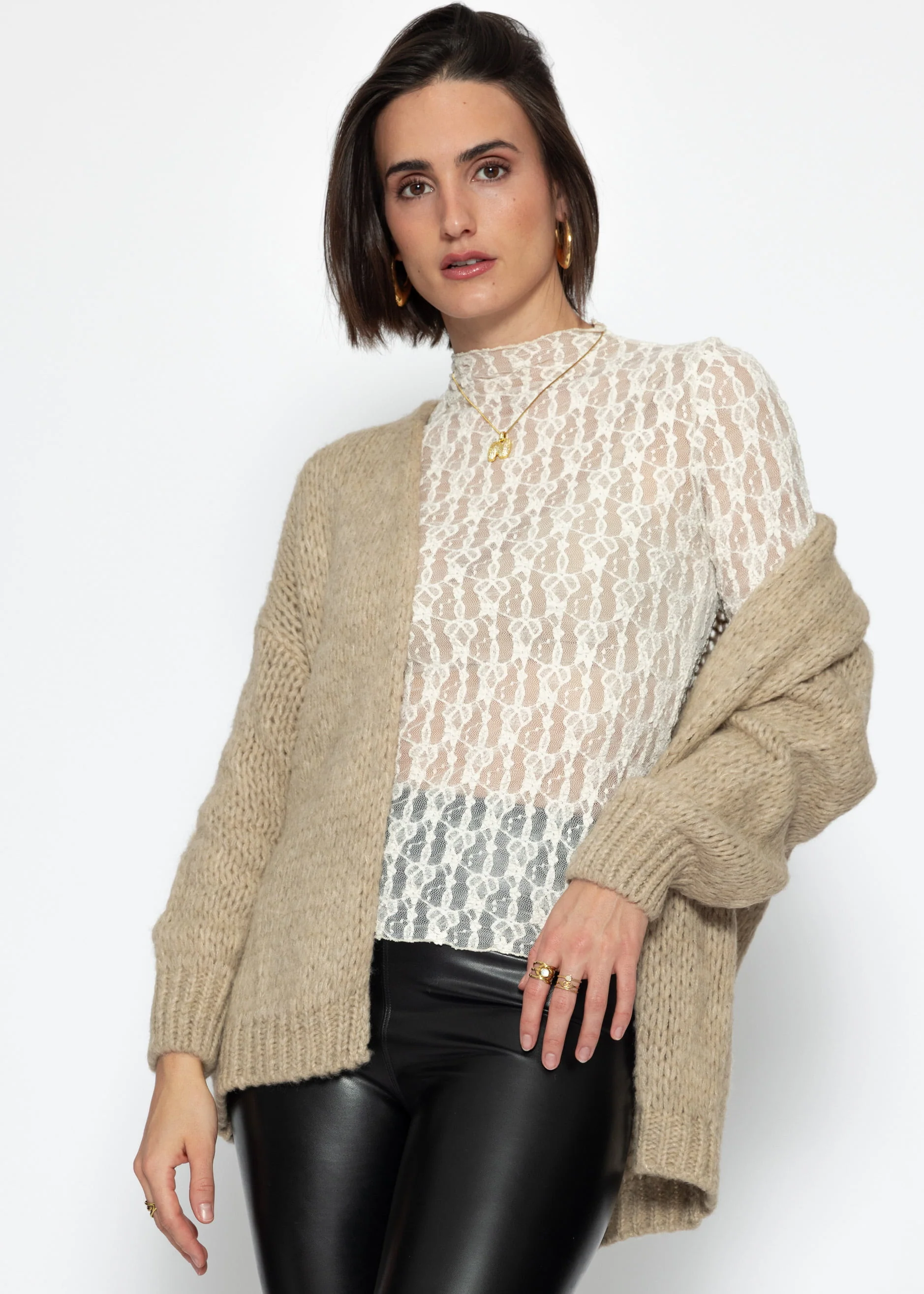 Oversized cardigan - beige - Image 5