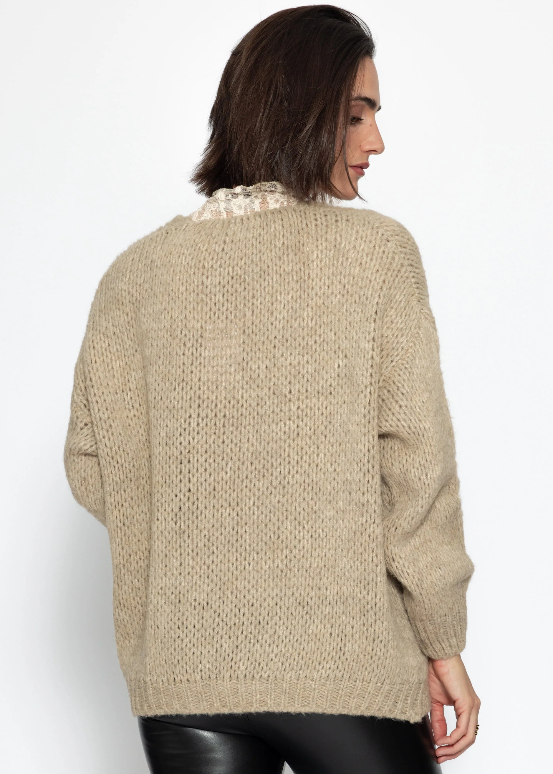 Oversized cardigan - beige - Image 6