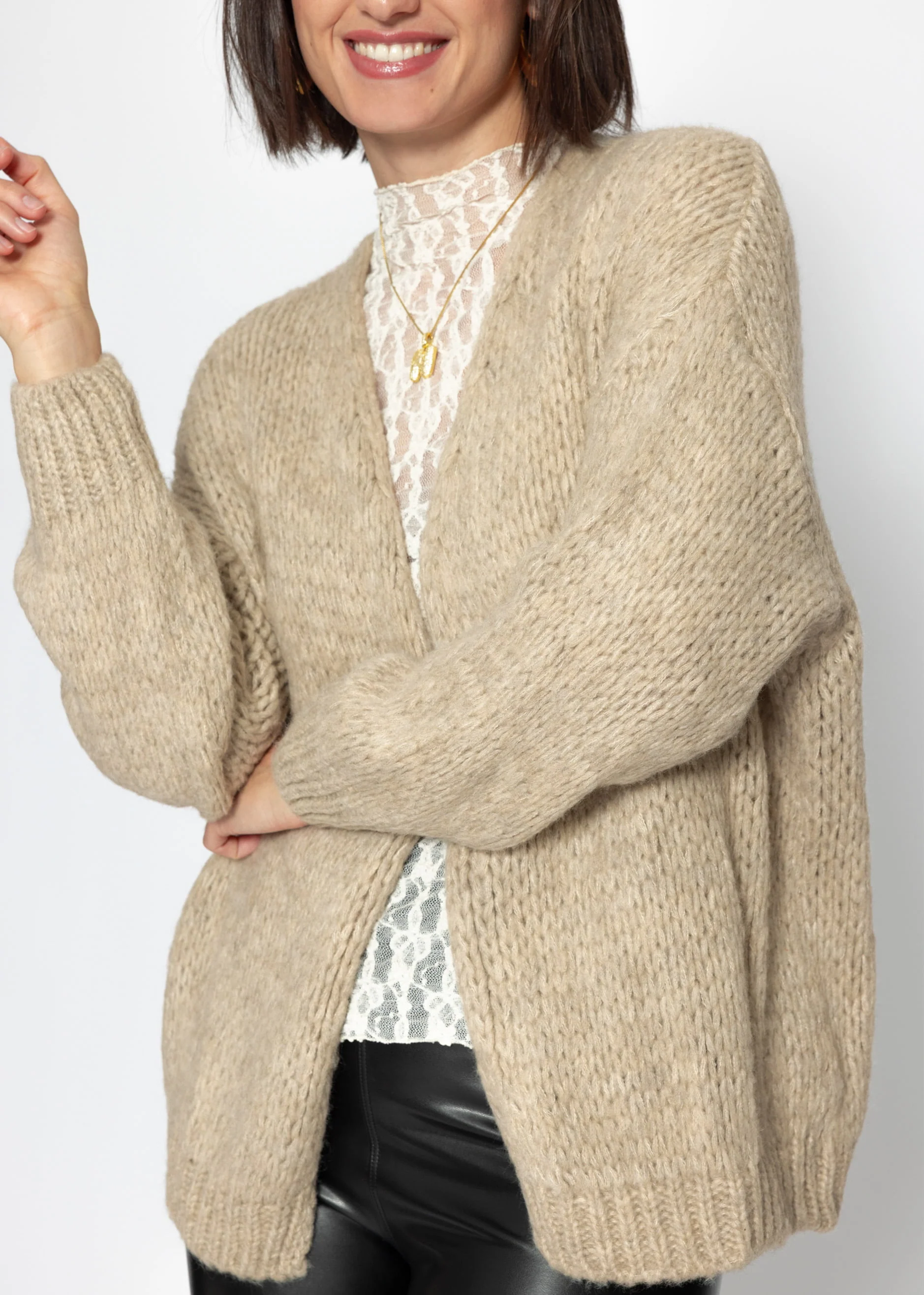 Oversized cardigan - beige - Image 7