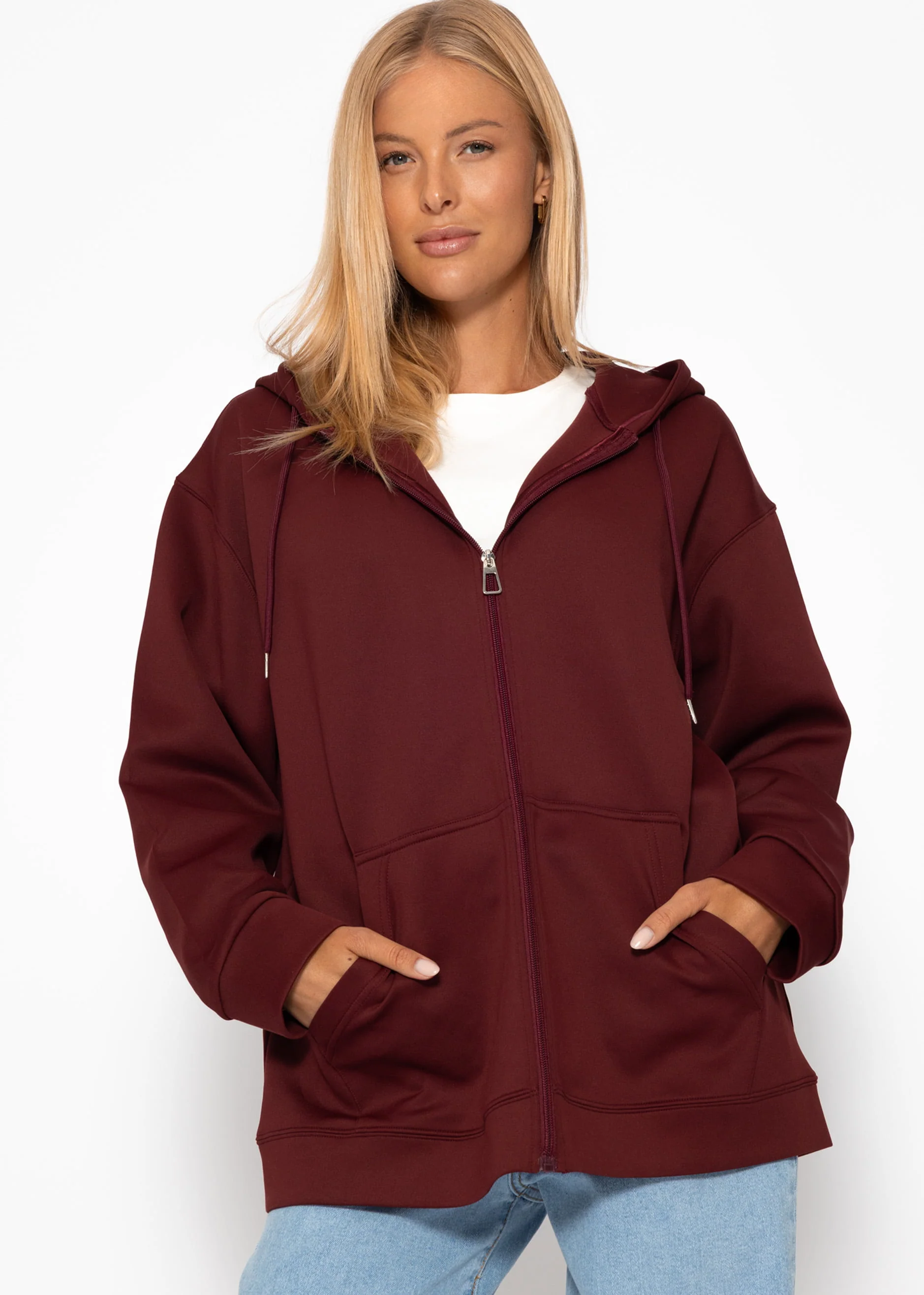 Oversized hooded sweatshirt jacket - burgundy - Image 4