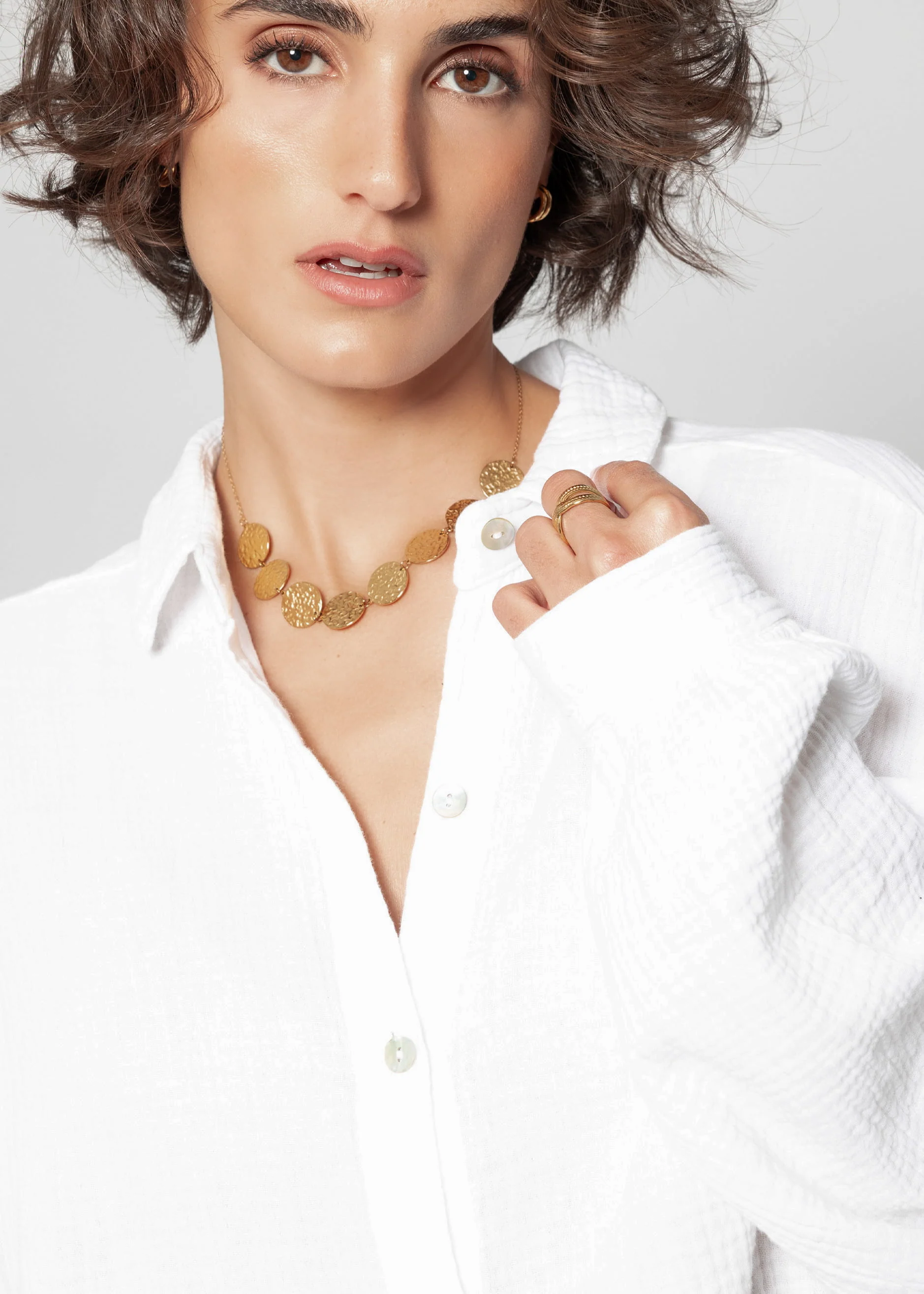 Muslin blouse oversize, short, white - Image 5