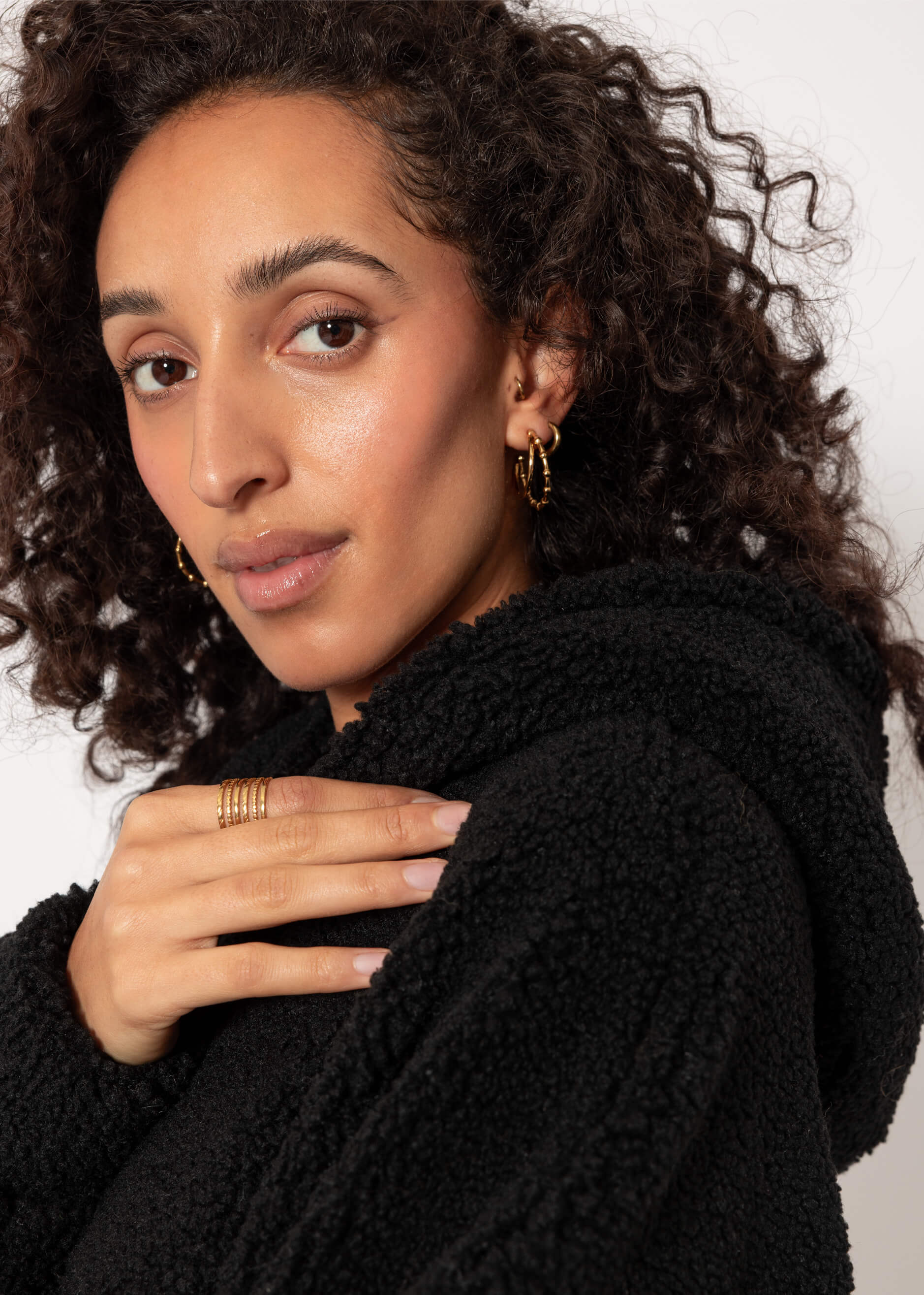 Oversized teddy sweatshirt with hood - black - Image 6