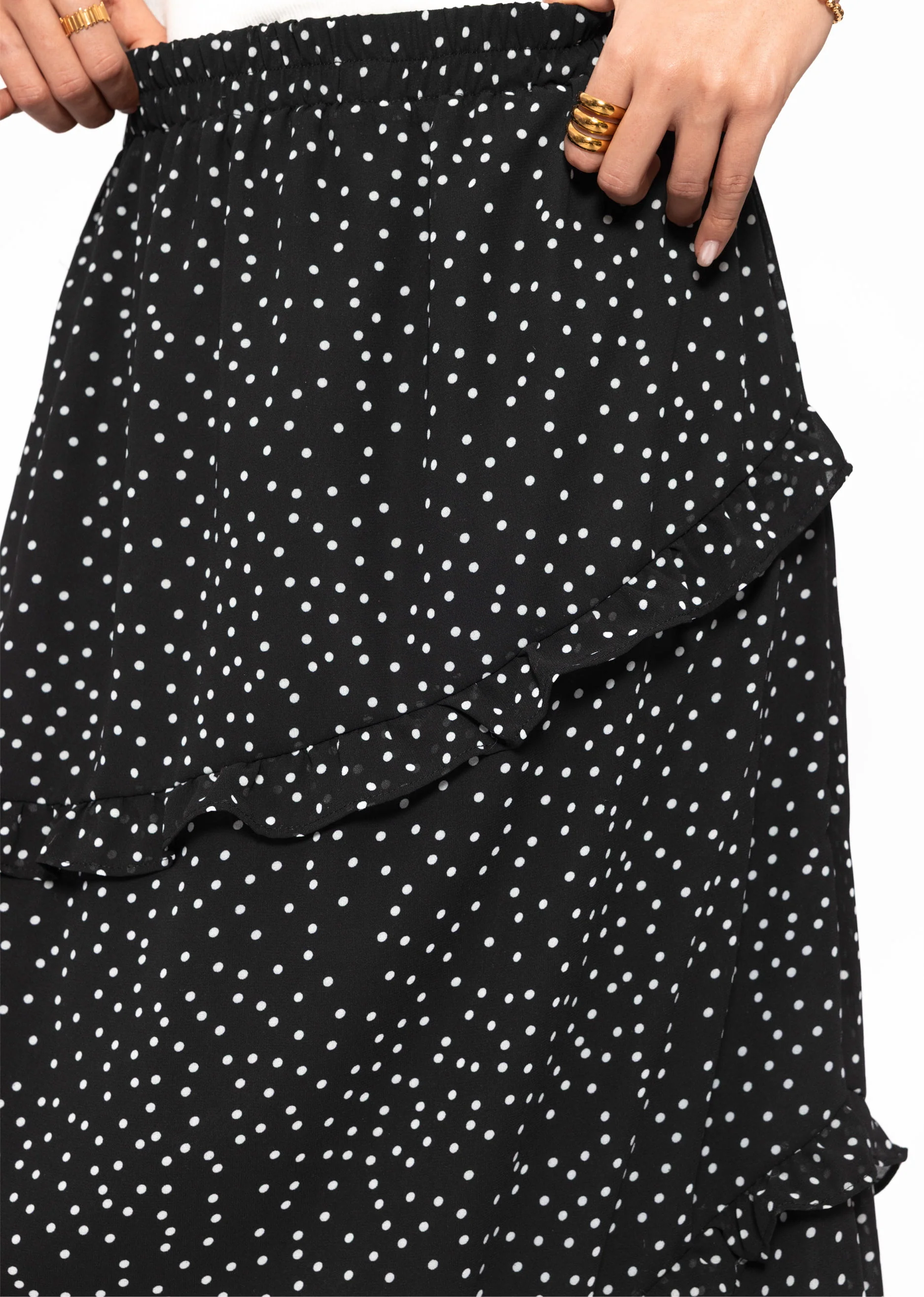 Polka dot long skirt with ruffles - black - Image 5