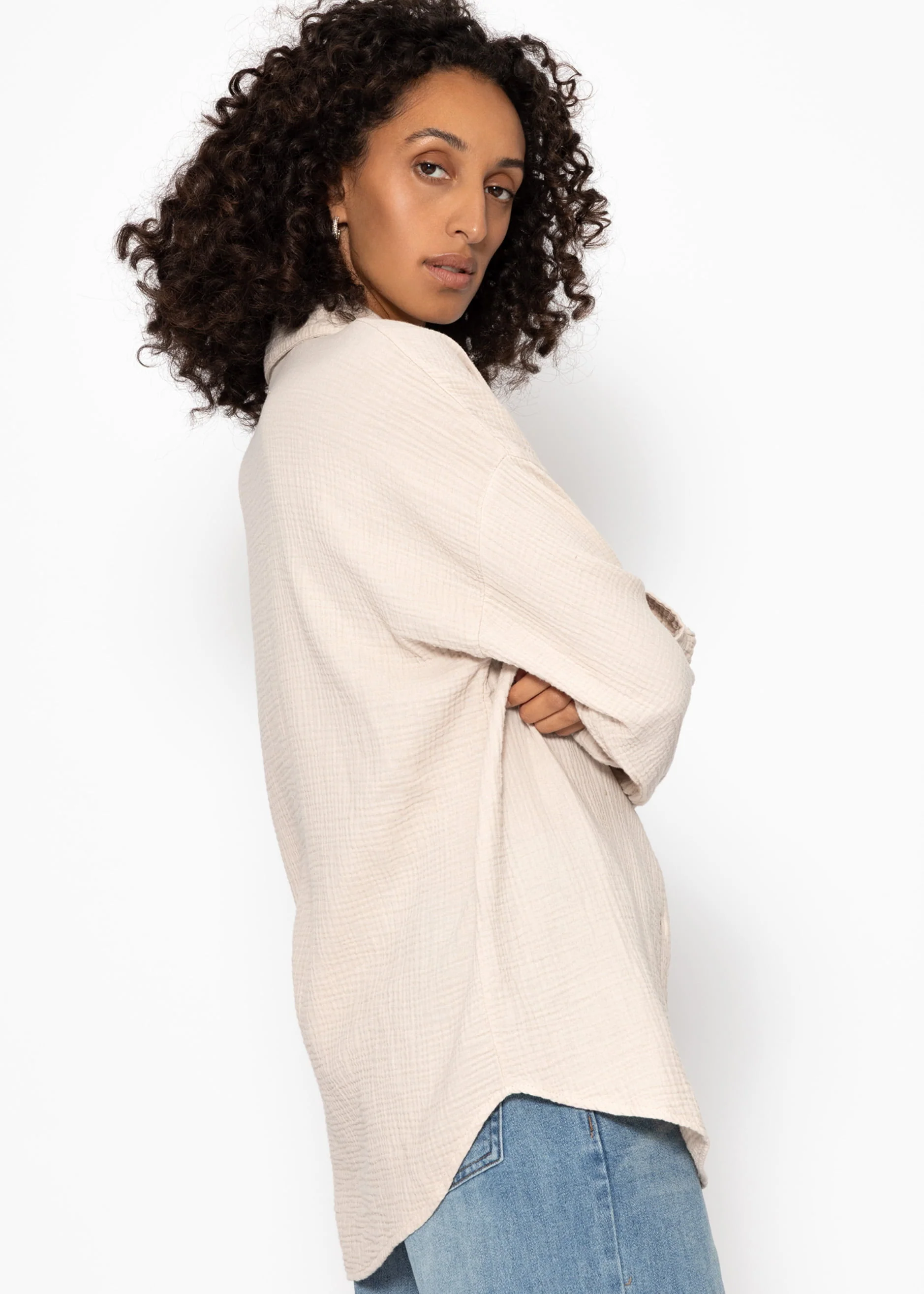 Muslin blouse in regular fit - beige - Image 3