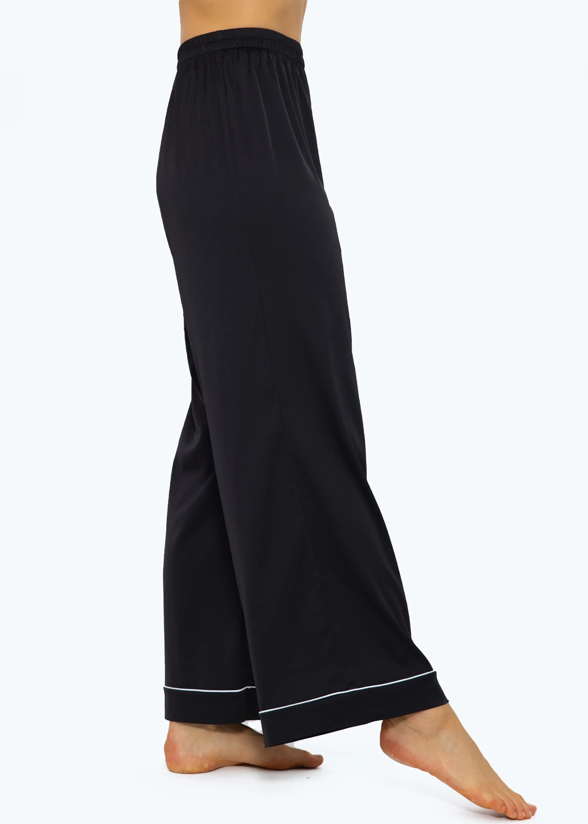 Satin pants with piping - black - Image 3