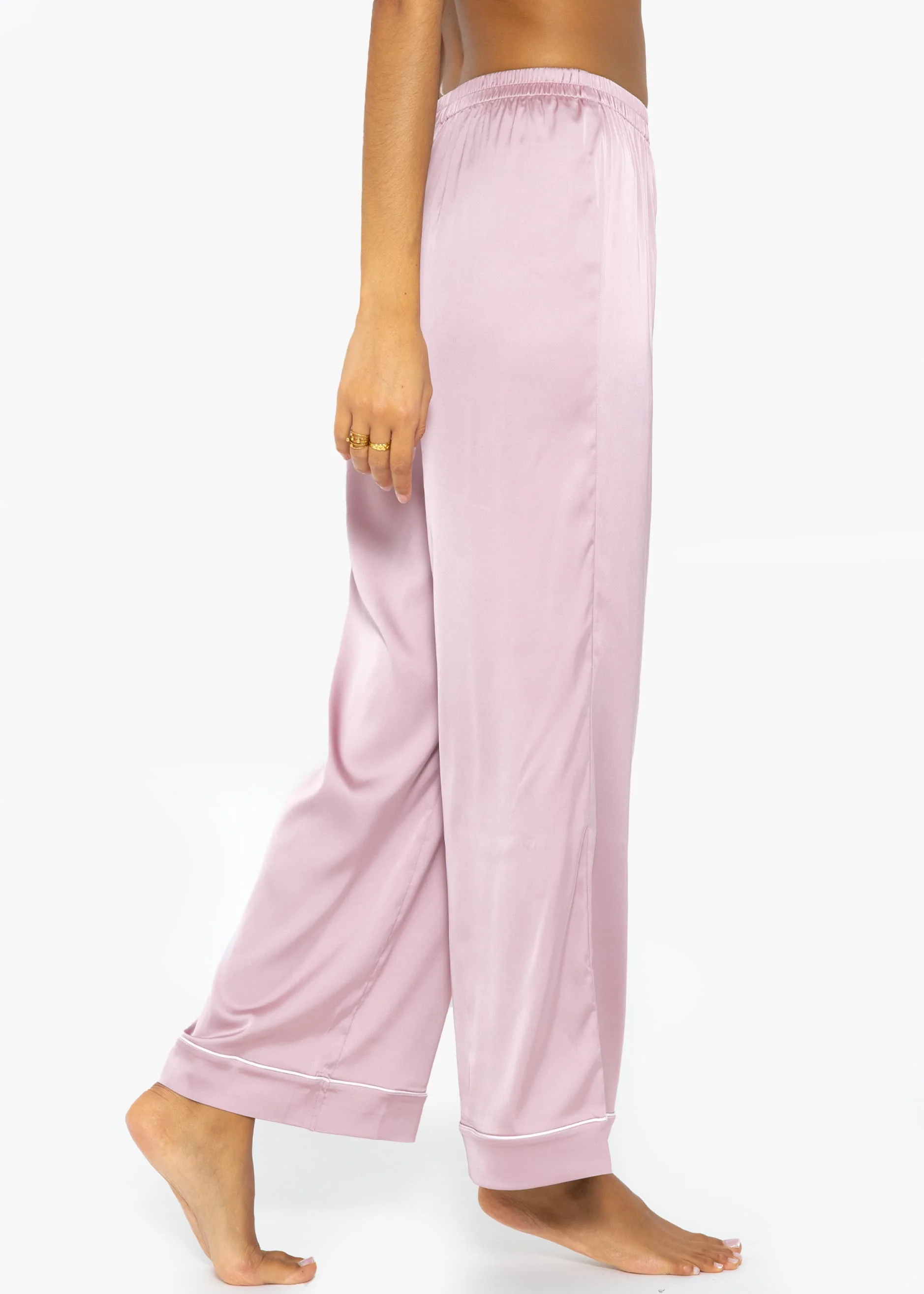 Satin pants with piping - pink - Image 9