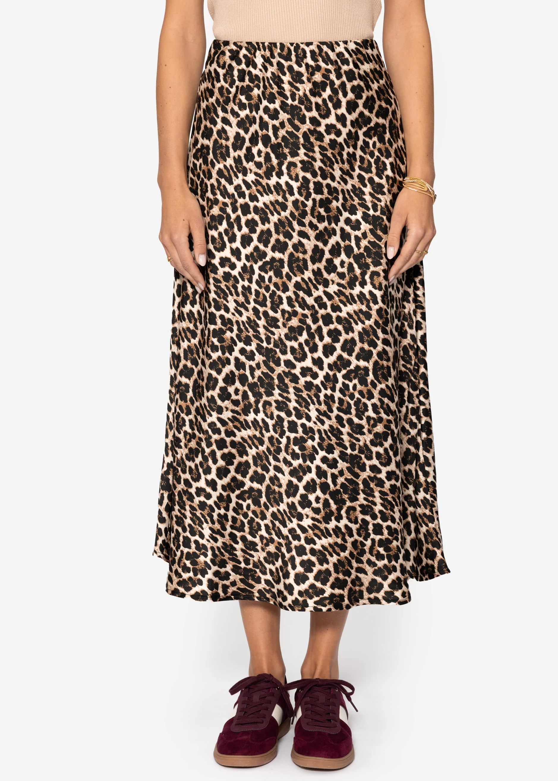 Satin skirt with leopard print, brown - Image 3