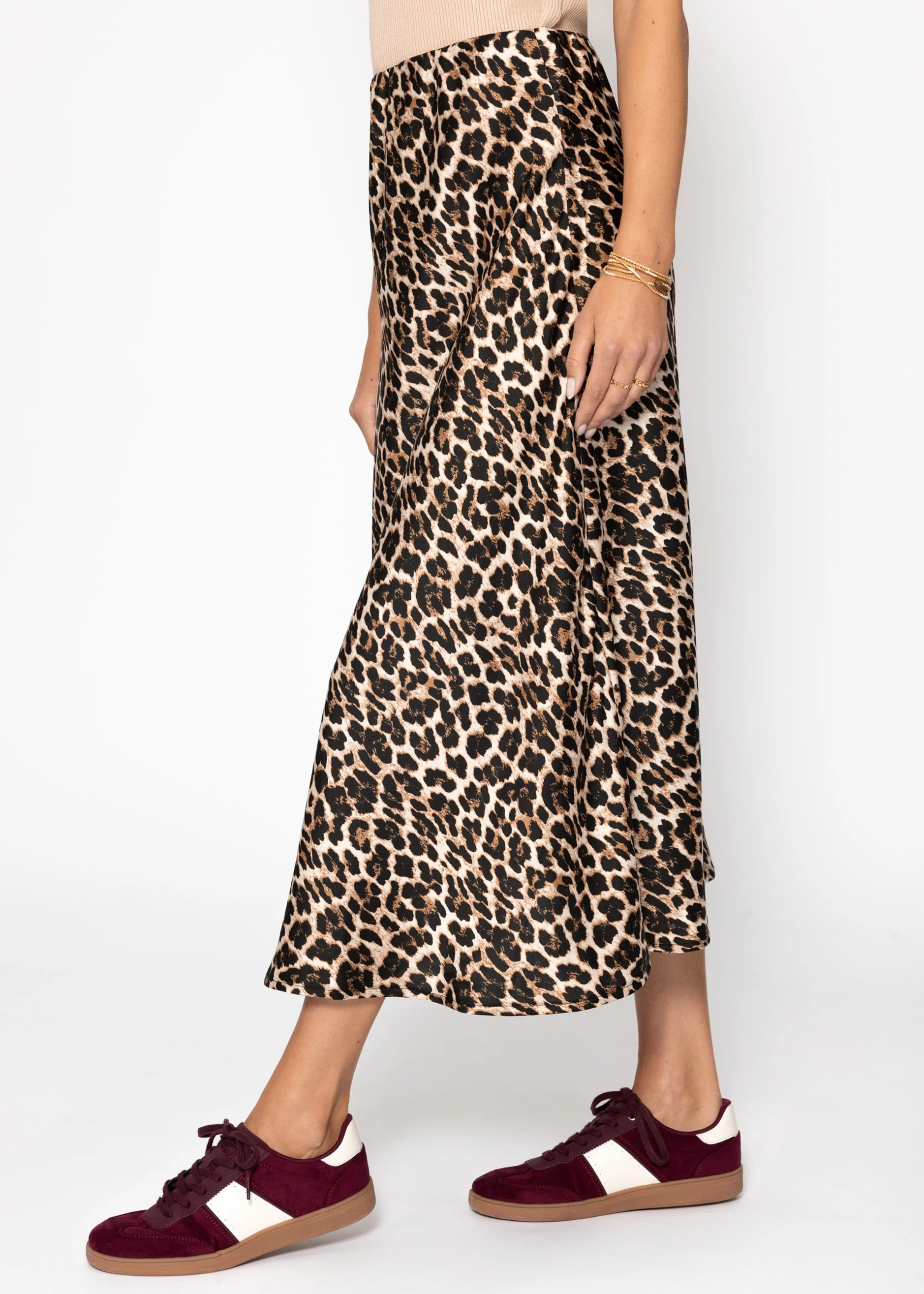 Satin skirt with leopard print, brown - Image 5