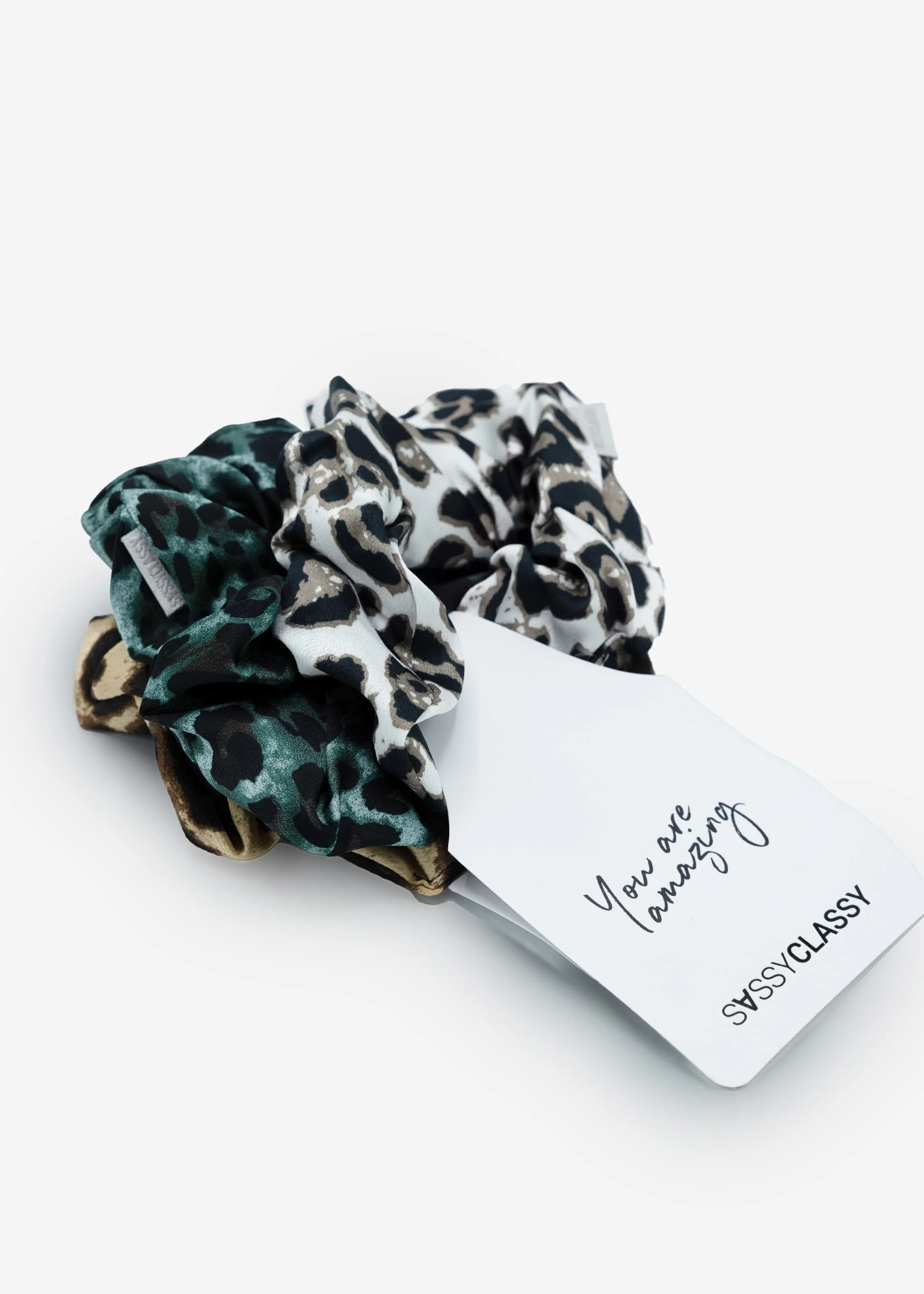 Set of 3 scrunchies in leo print - offwhite-green-beige - Image 4