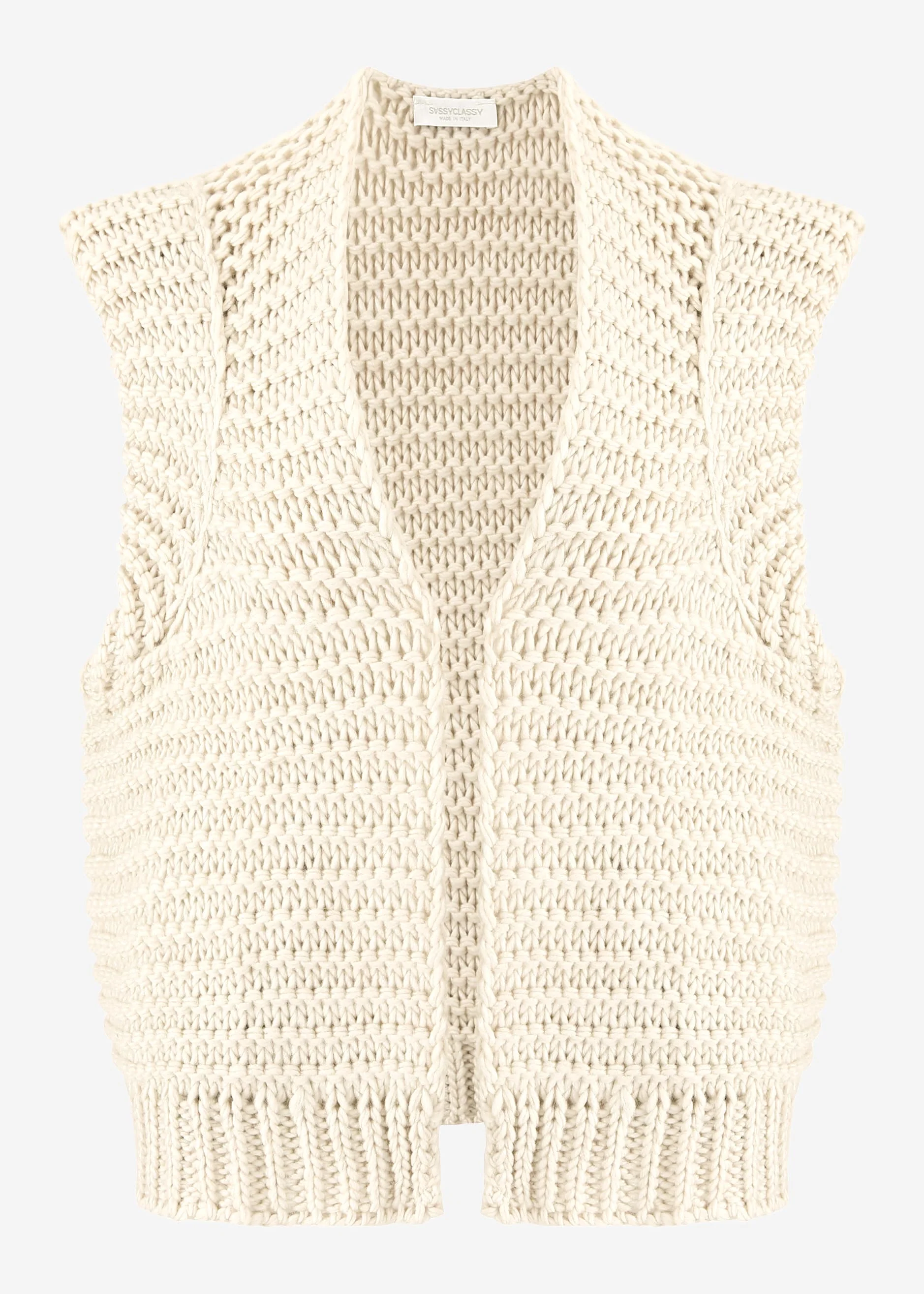 Sleeveless knitted vest with structured shoulders - off-white - Image 6