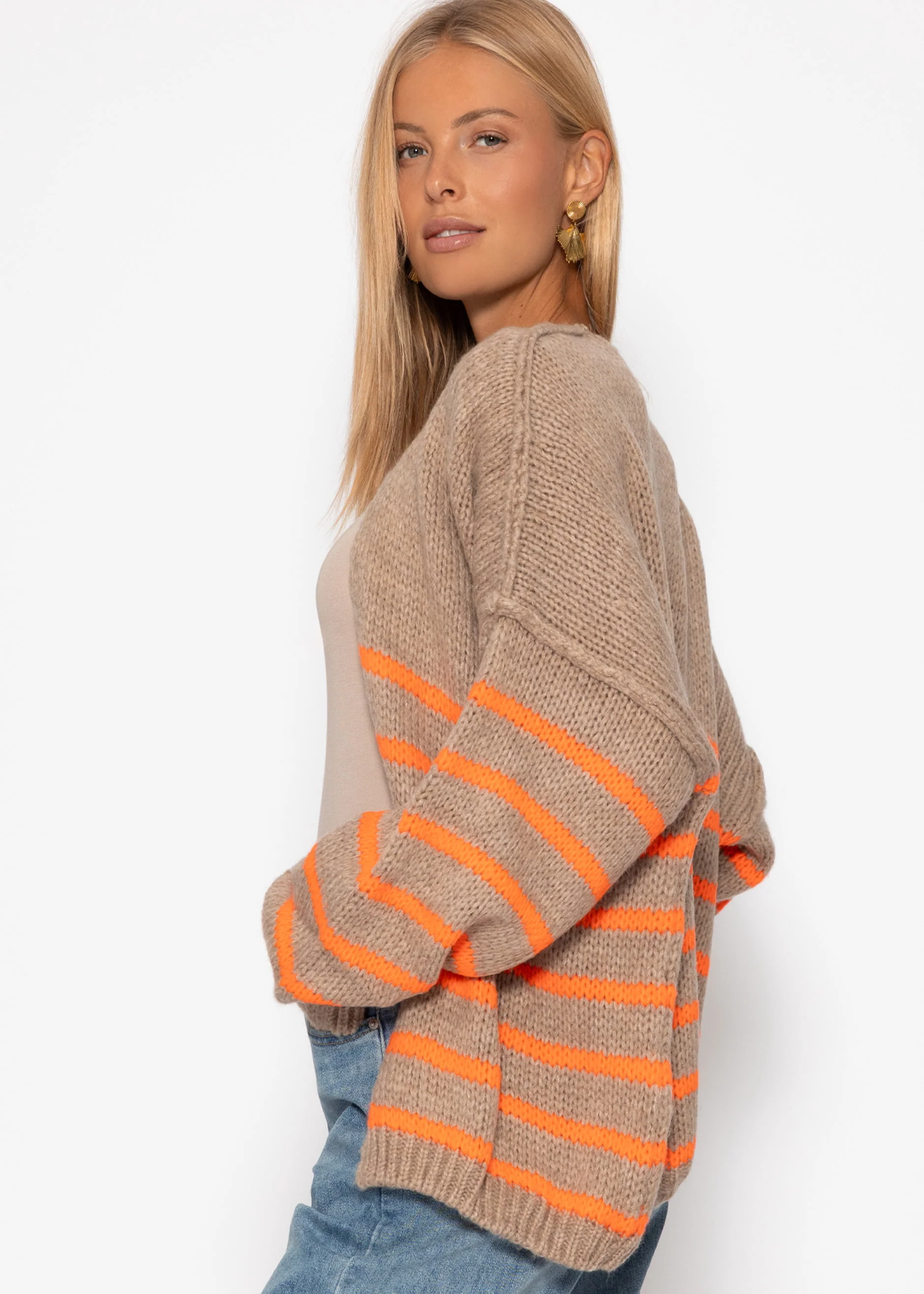 Striped cardigan with outer seams - beige - Image 3