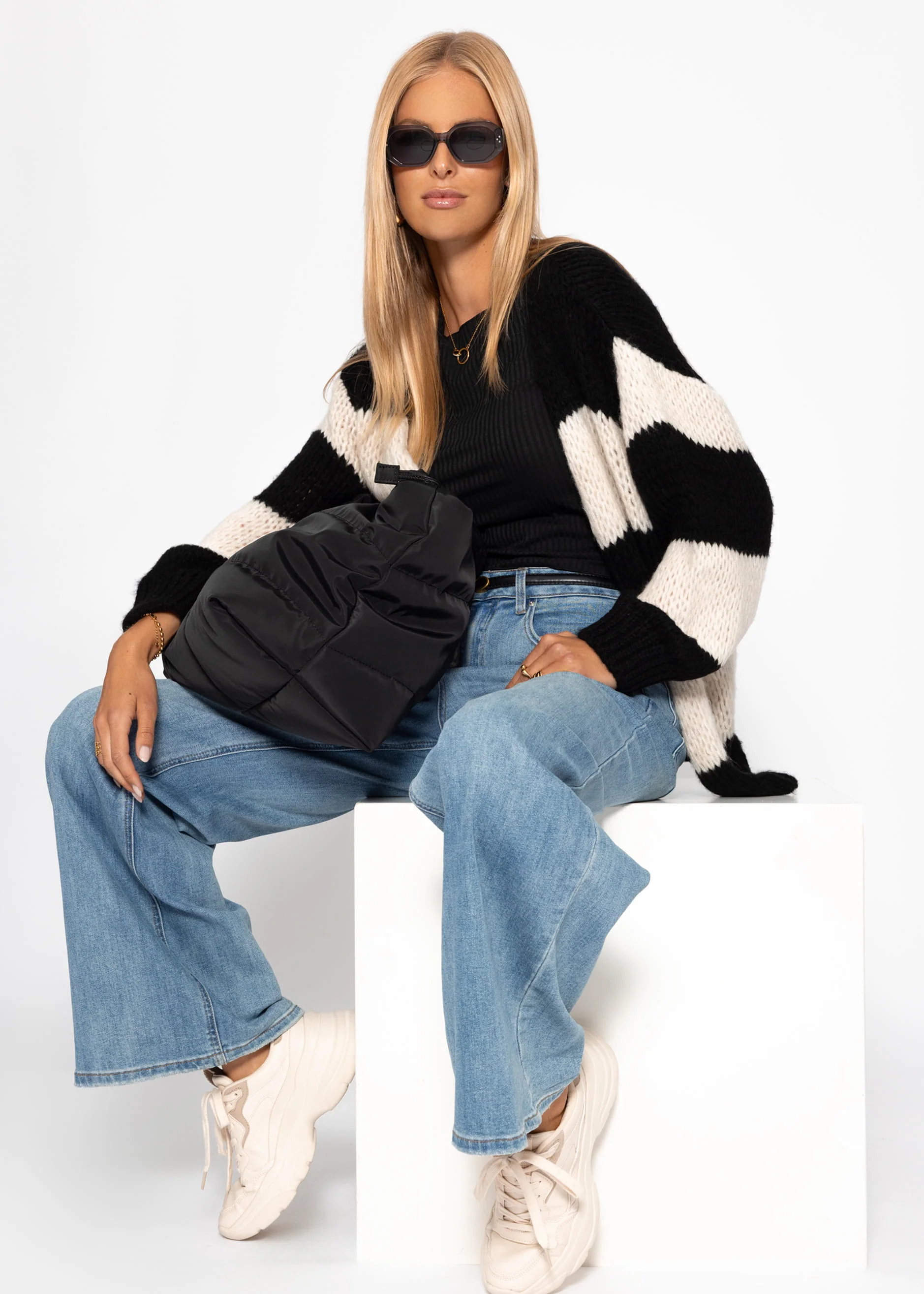 Striped oversize cardigan - black-off-white - Image 3