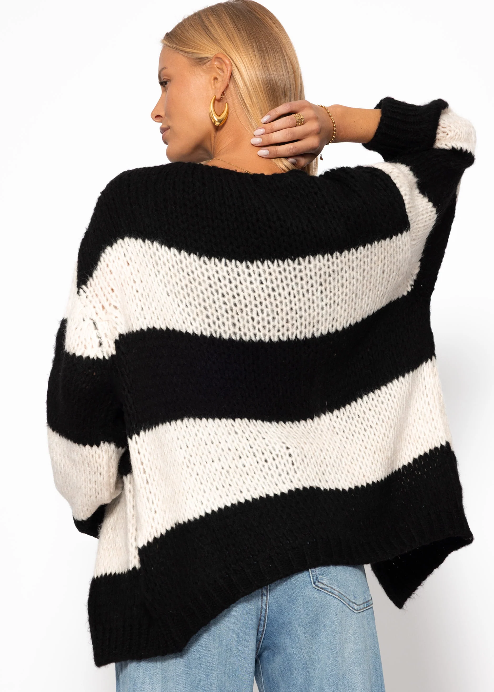 Striped oversize cardigan - black-off-white - Image 4