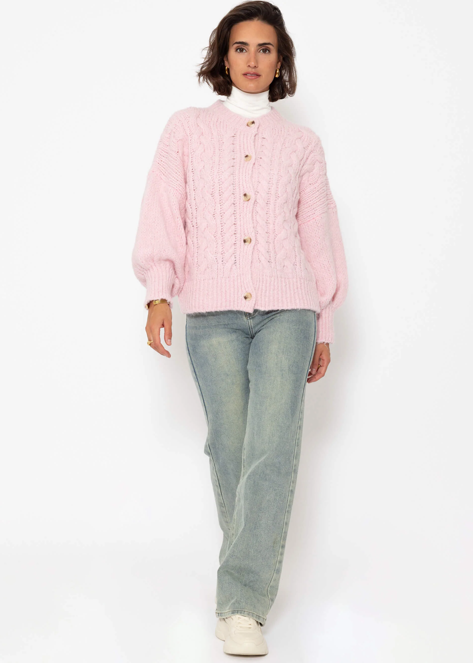 Super fluffy cable-knit cardigan - pink - Image 3
