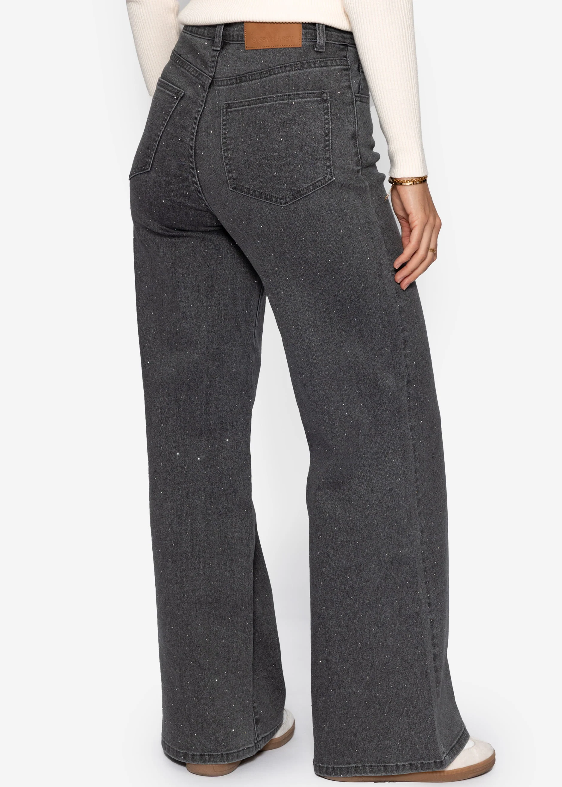 Wide-leg jeans with rhinestones - dark grey - Image 3