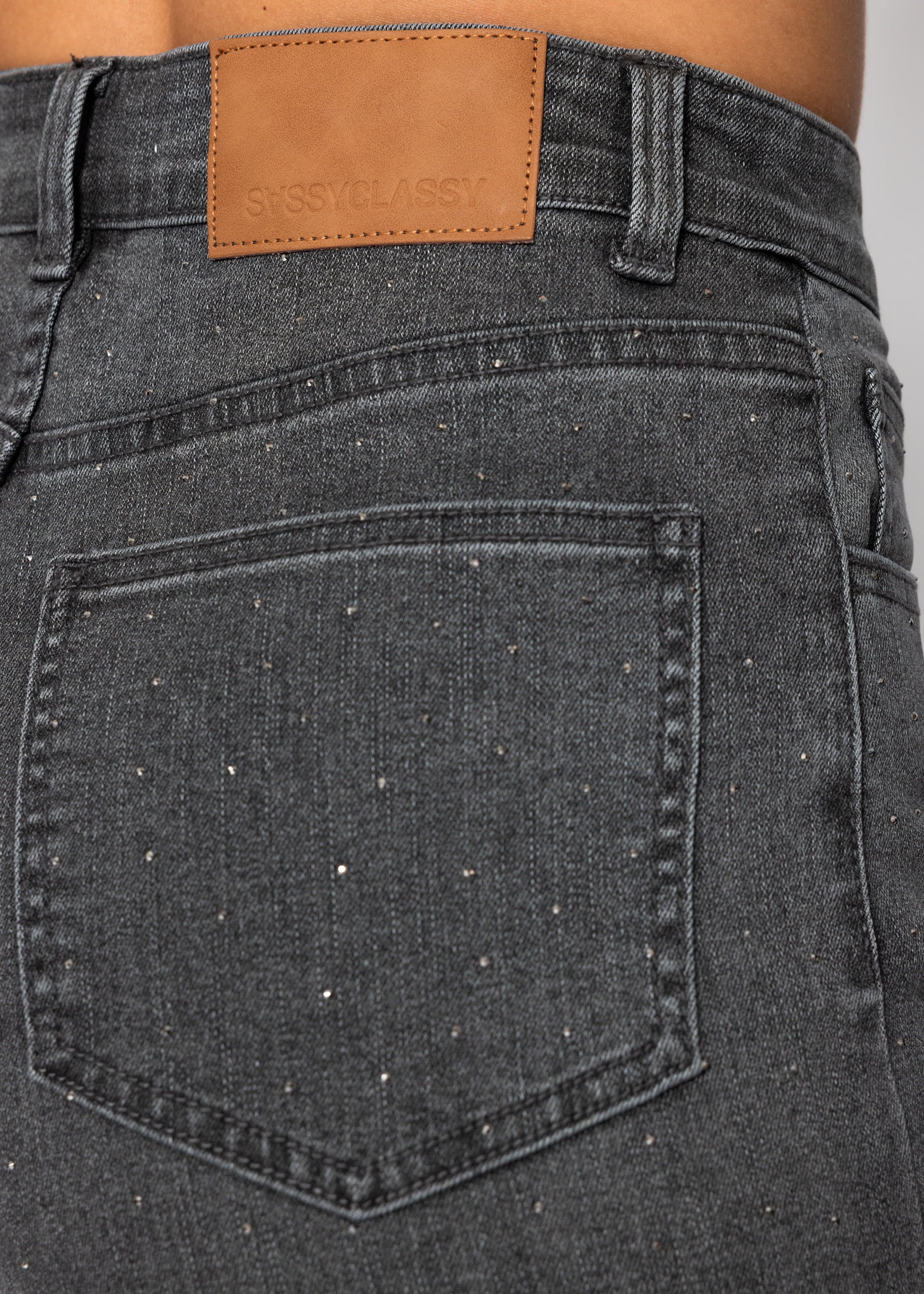 Wide-leg jeans with rhinestones - dark grey - Image 5